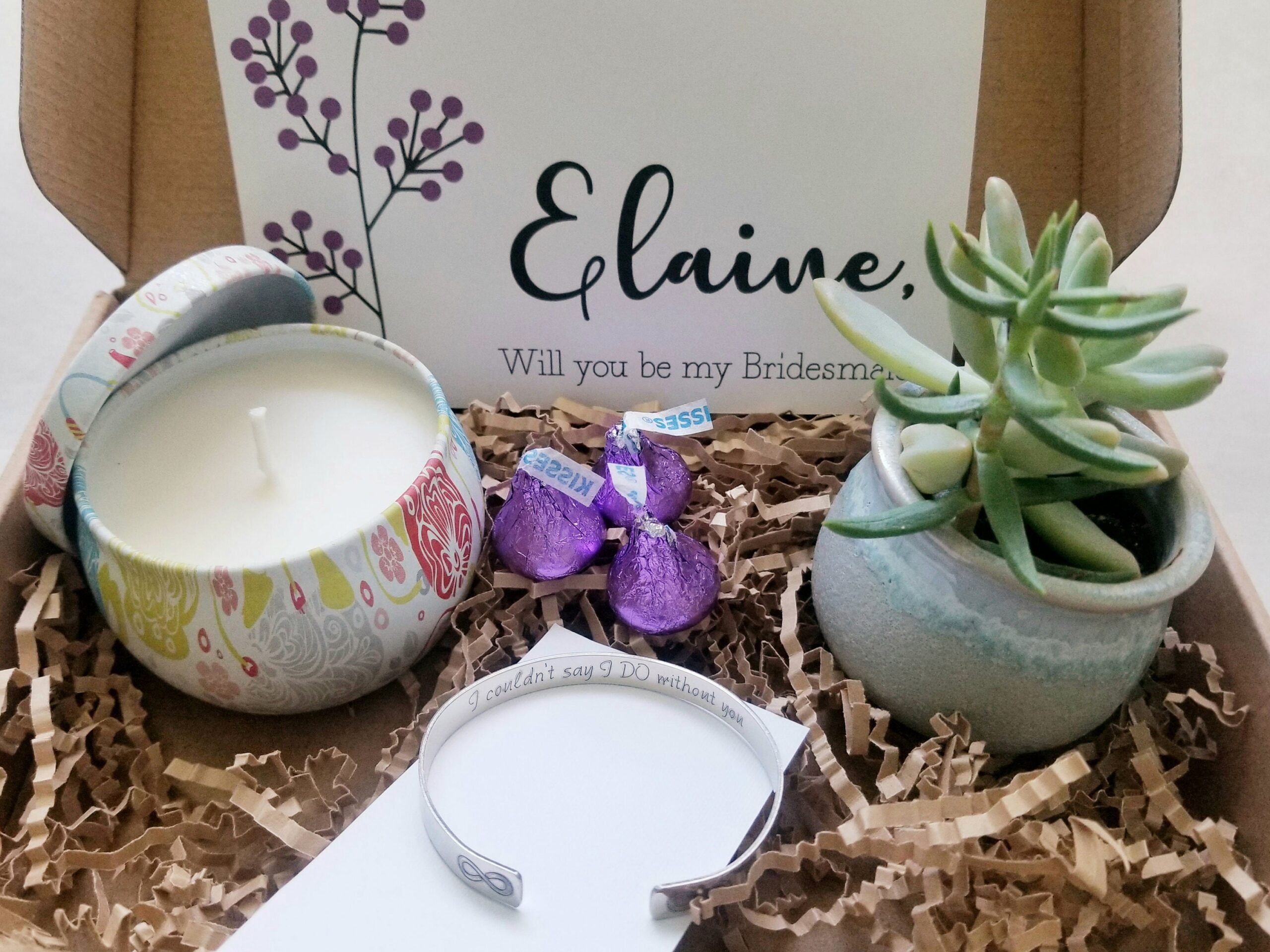 Personalized Bridesmaid proposal gift set, will you be my bridesmaid, live succulent, maid of honor proposal, asking bridesmaid gift box