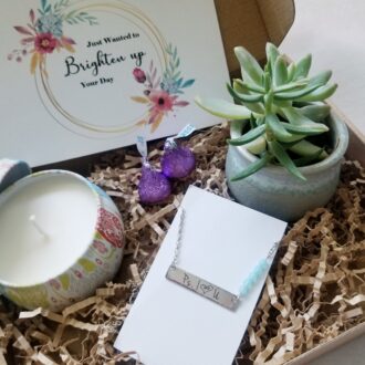 Encouragement gift box, Send a gift, Custom care package, live succulent gift, personalized bar necklace, just wanted to brighten your day