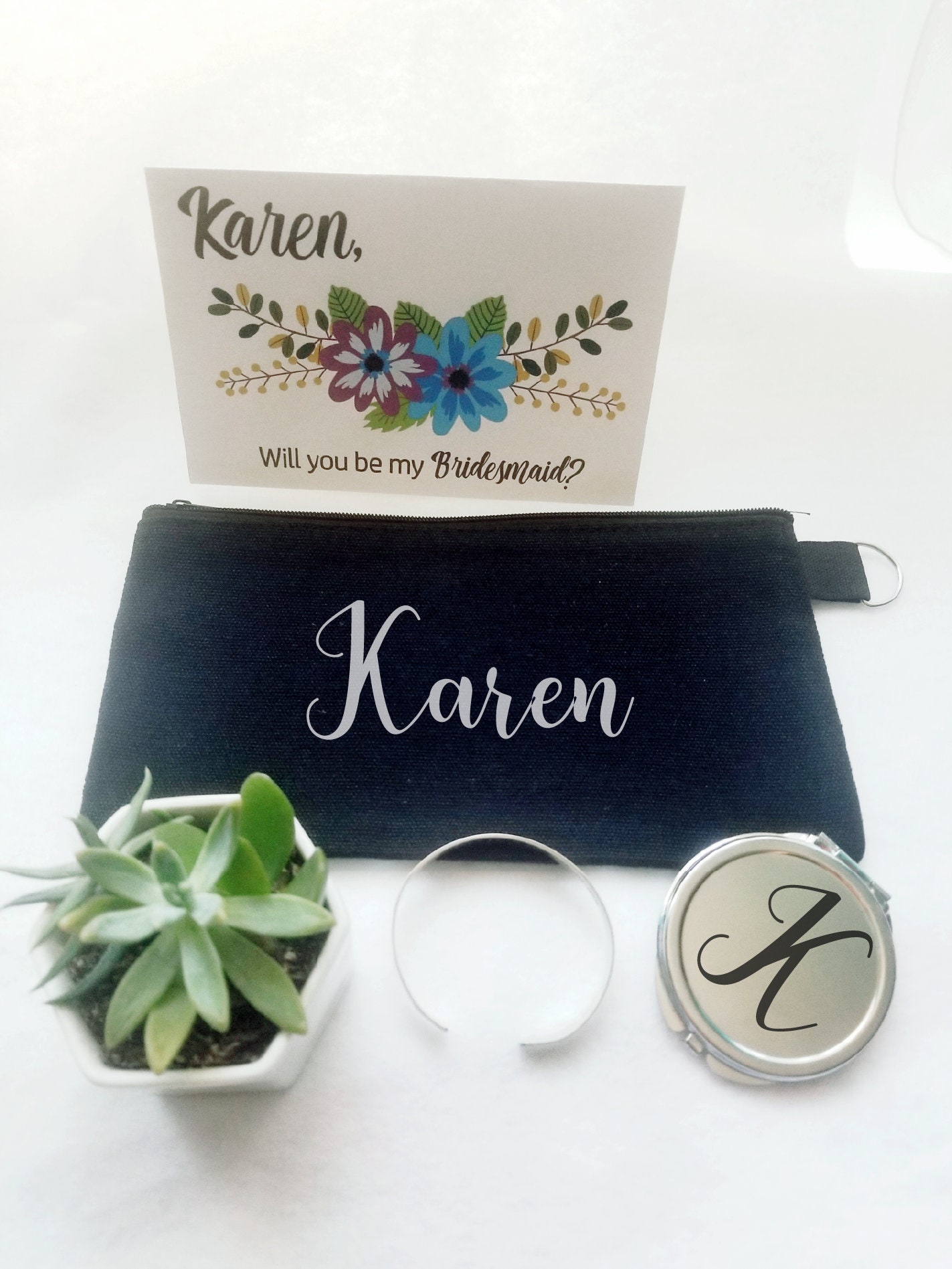 Bridesmaid proposal gift set, will you be my bridesmaid, live succulent, send a gift, Personalized asking bridesmaid gift, pre filled box
