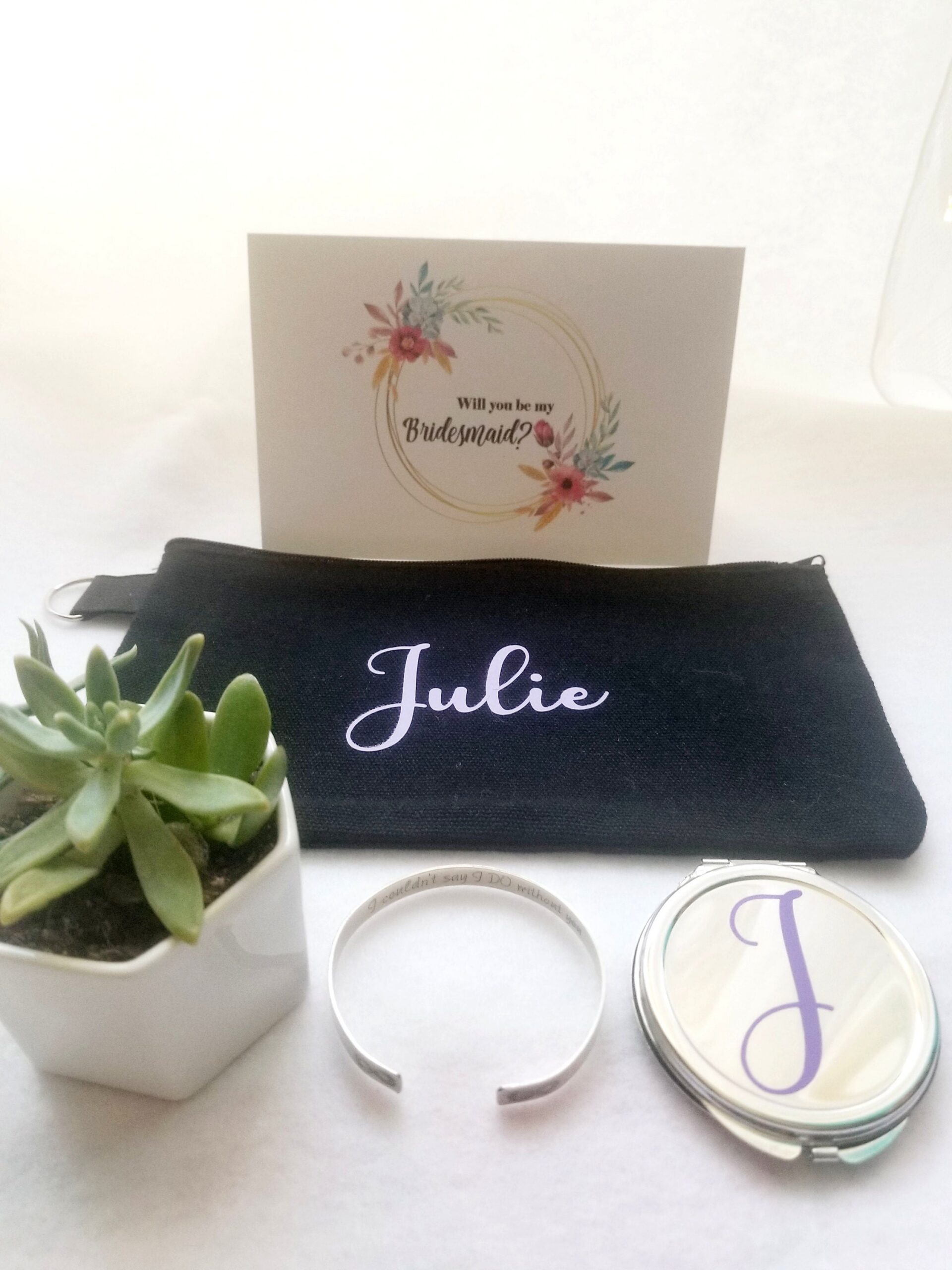 Bridesmaid proposal gift set, will you be my bridesmaid, live succulent, send a gift, Personalized asking bridesmaid gift, pre filled box