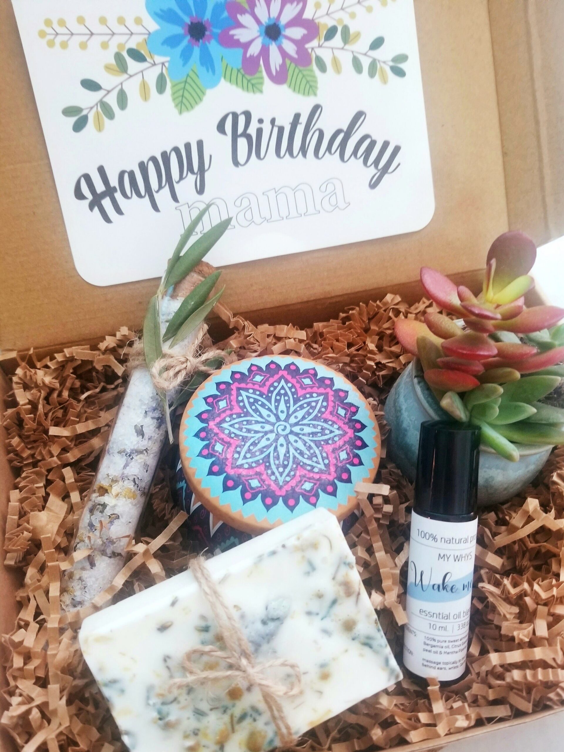 Birthday gift box, natural spa basket, send a care package, live succulent gift box, gift for mom, 100% natural soap products, spa gift set