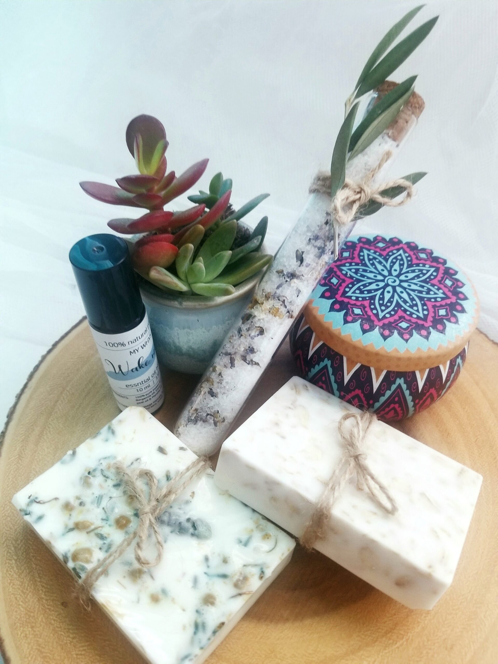 Birthday gift box, natural spa basket, send a care package, live succulent gift box, gift for mom, 100% natural soap products, spa gift set