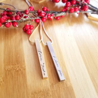 Vertical Custom handwriting necklace, 4 side engraved bar necklace, actual handwritten pendant, cuboid pendant, signature necklace.
