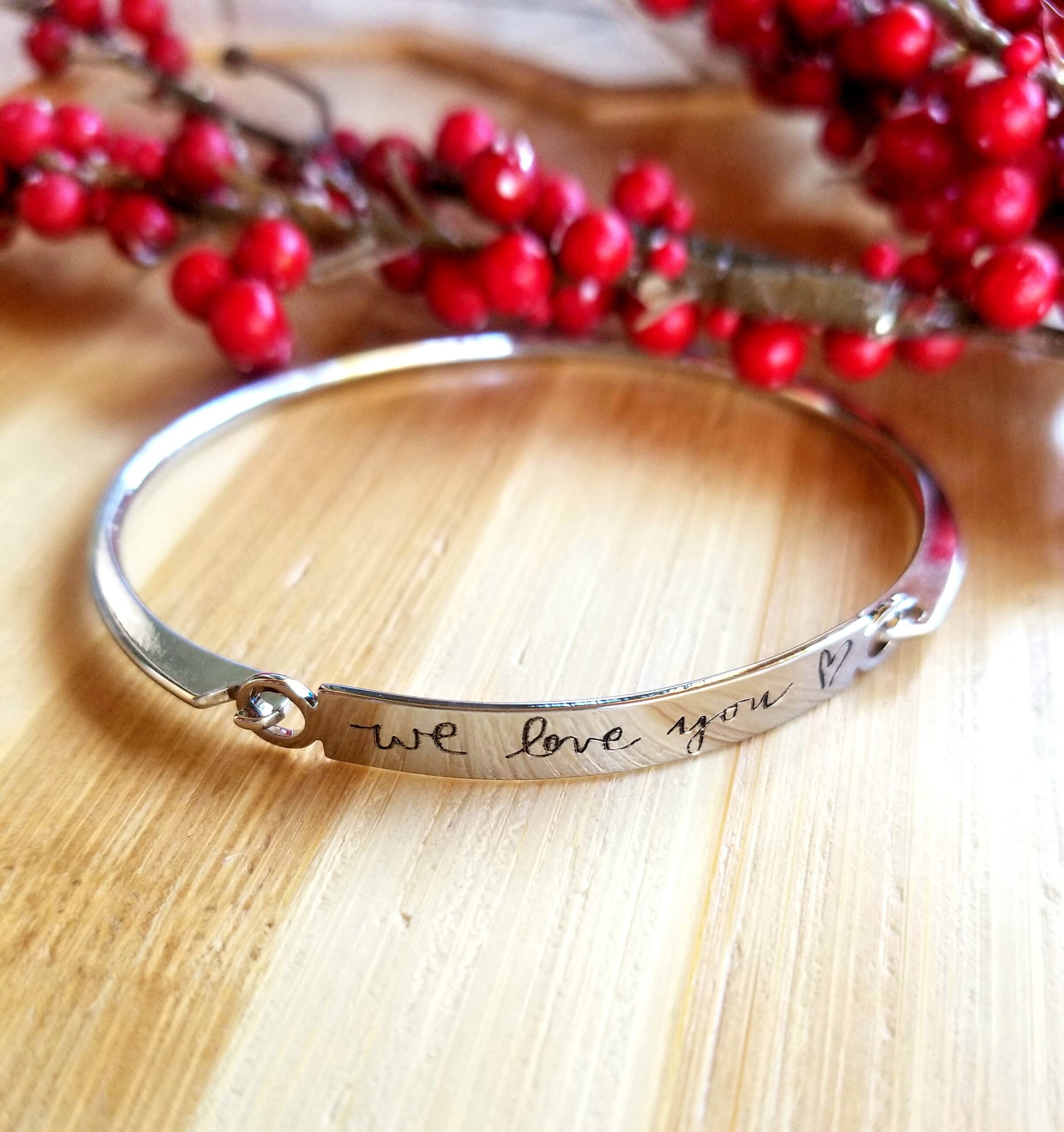 Custom handwritten bangle, actual handwriting Gold bar bracelet, engraved signature cuff, Personalized signature, Keepsake Gift name bangle.