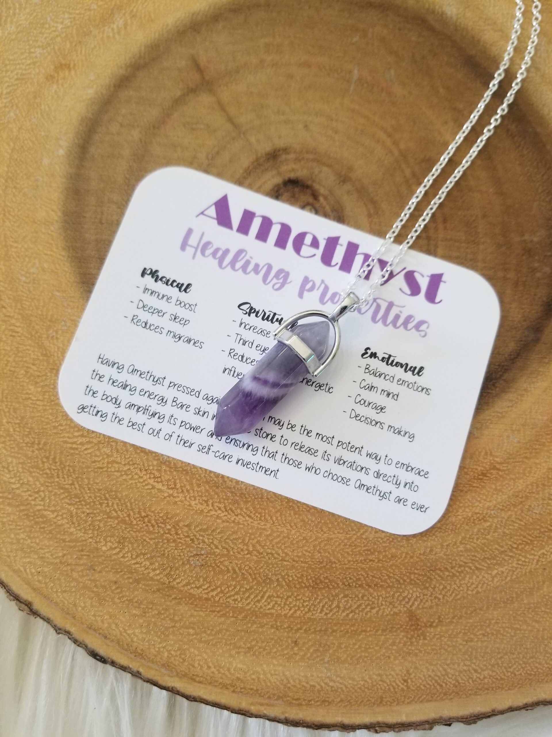 Amethyst silver purple necklace, healing crystal stone pendant, February birthstone necklace, healing amethyst stone pendant, Add on