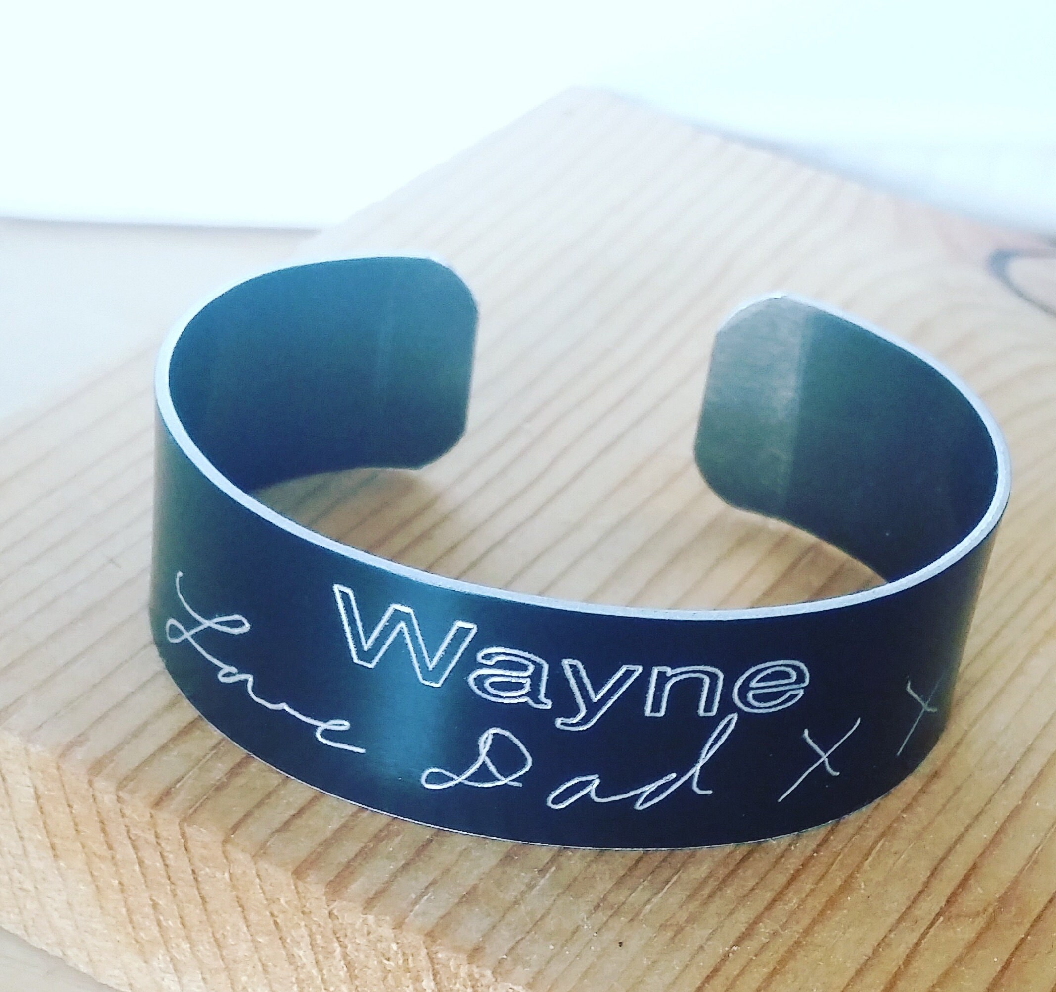 Father’s Day Gift for Dad, Personalized Handwriting Cuff Bangle for Men, Custom Engraved Nameplate Bracelet, Actual Handwriting Jewelry