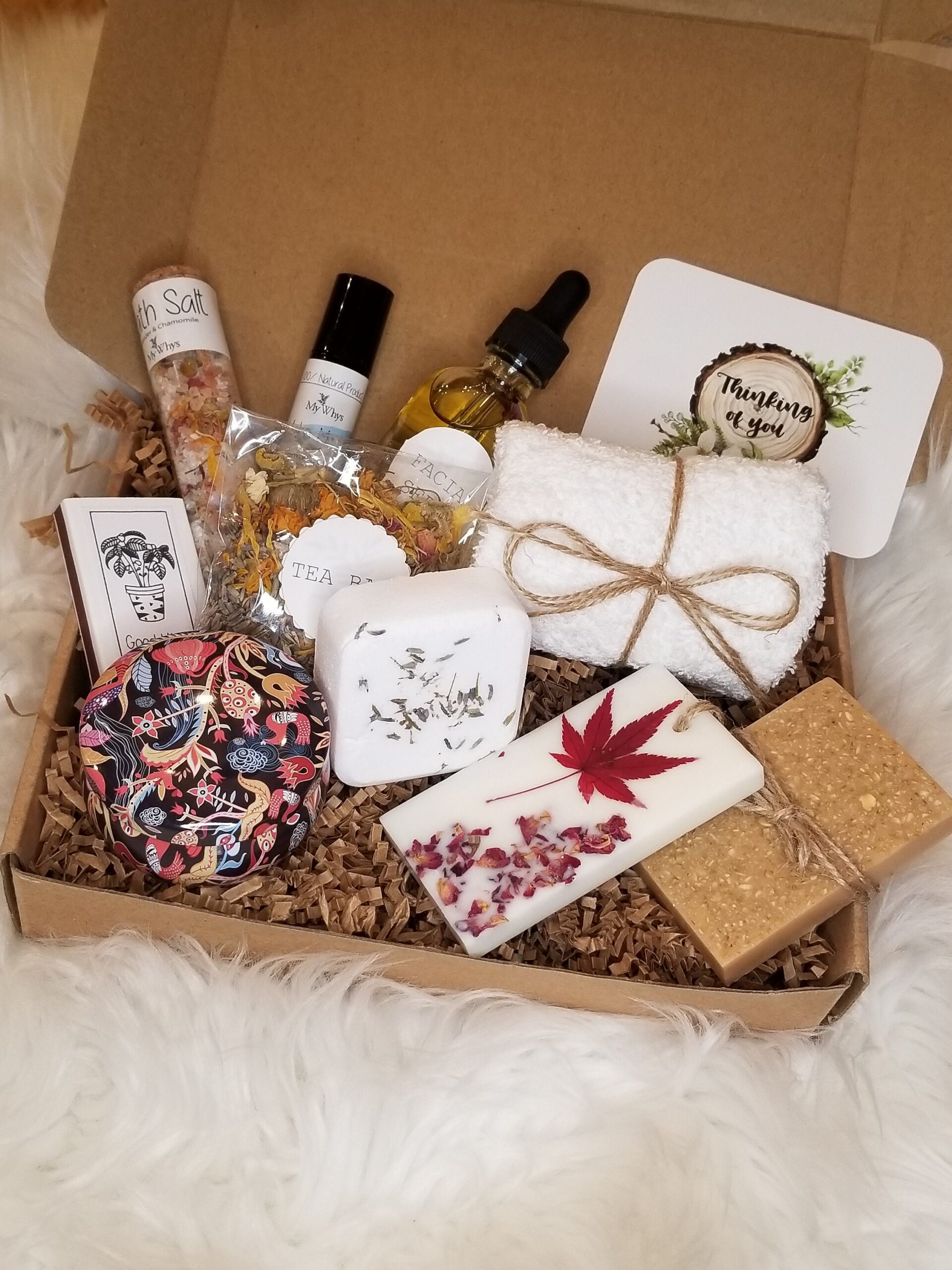 All natural spa bundle, spa gift box, Thinking of you care package, send a pampering basket, hug in a box, bath and beauty kit.