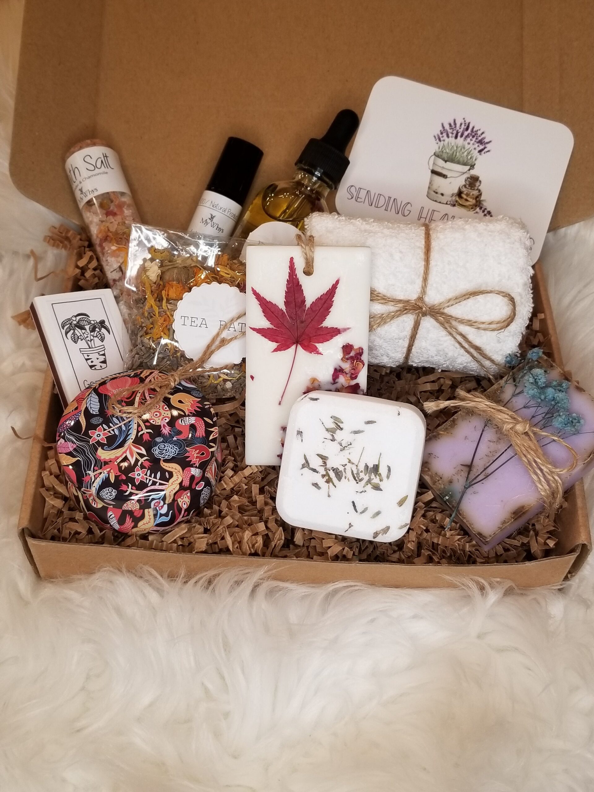 Sending healing vibes spa gift box, All natural spa bundle, send care package, pampering basket, hug in a box, bath and beauty kit.