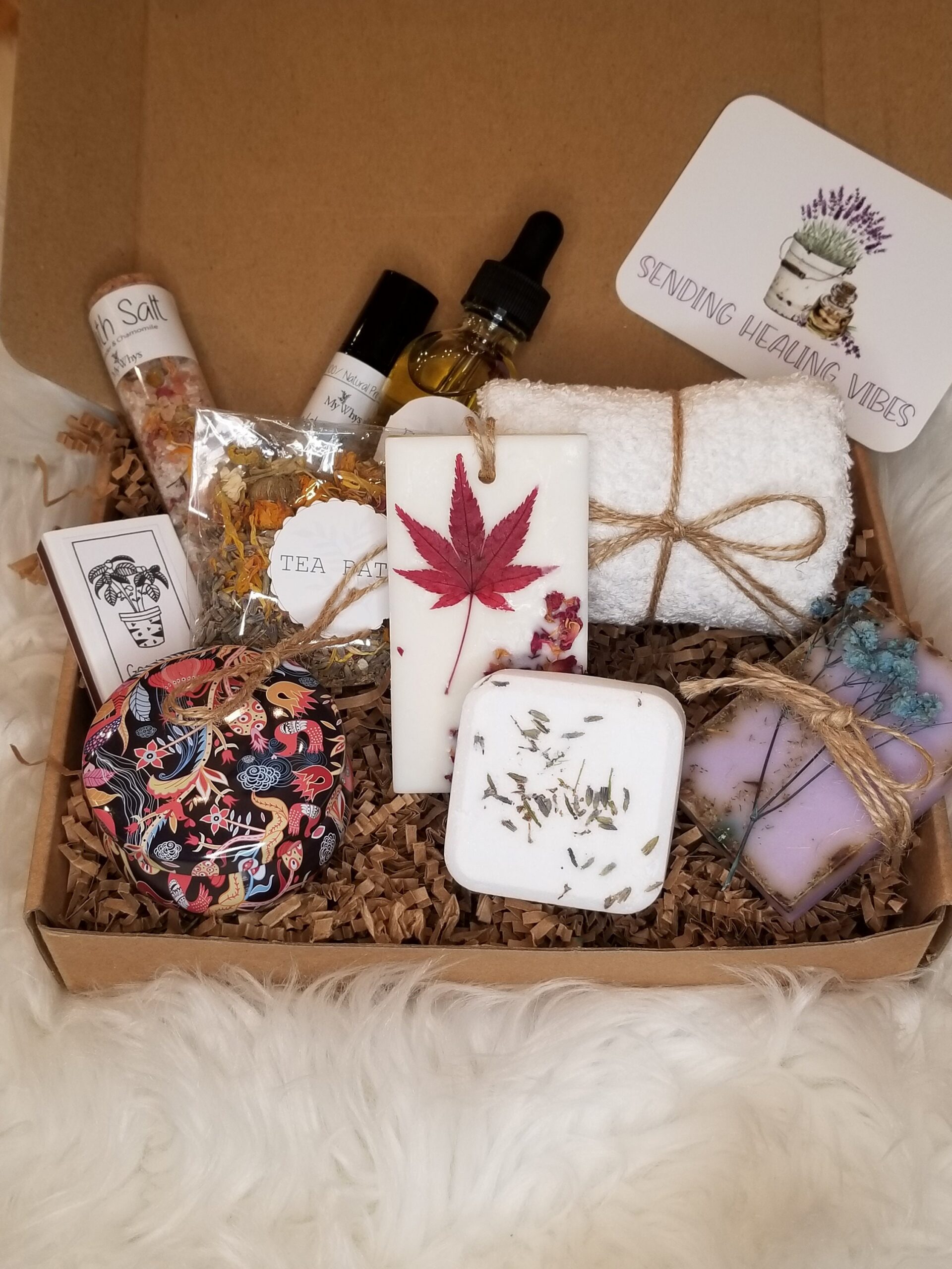 Sending healing vibes spa gift box, All natural spa bundle, send care package, pampering basket, hug in a box, bath and beauty kit.