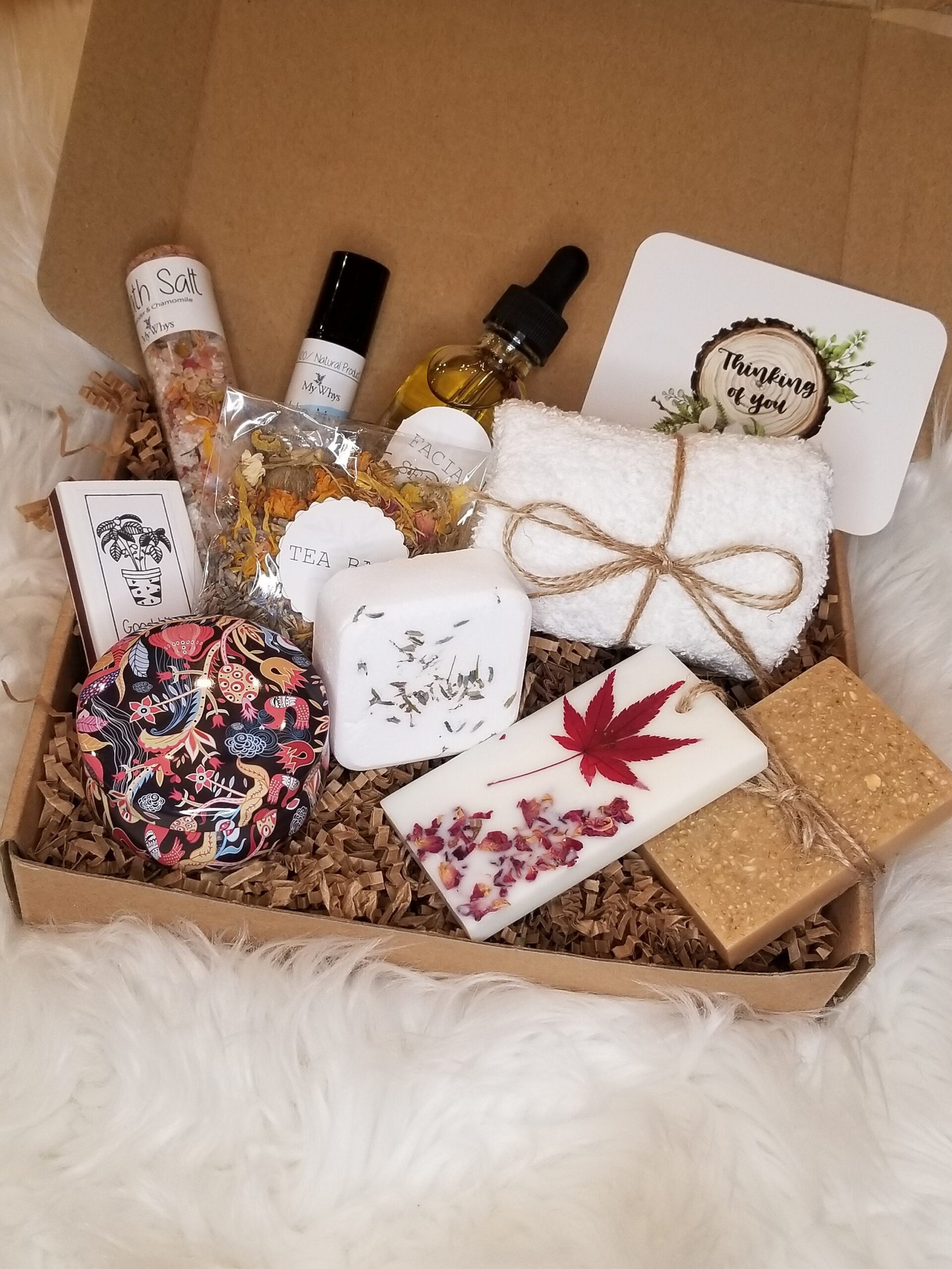 All natural spa bundle, spa gift box, Thinking of you care package, send a pampering basket, hug in a box, bath and beauty kit.