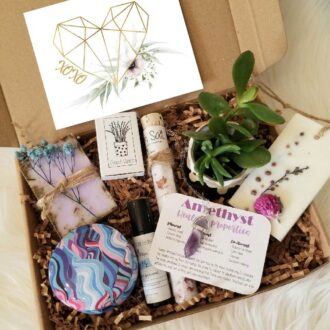 Valentines day spa gift box, xoxo gift set, Sending love gift basket, Thinking of you care package, live succulent. send a hug in a box.