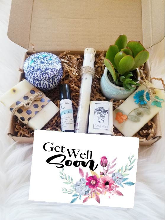 Get well gift set, feel good basket, send a gift, Pre filled gift box & card, Hospital gift, surgery gift, Thinking of you care package.