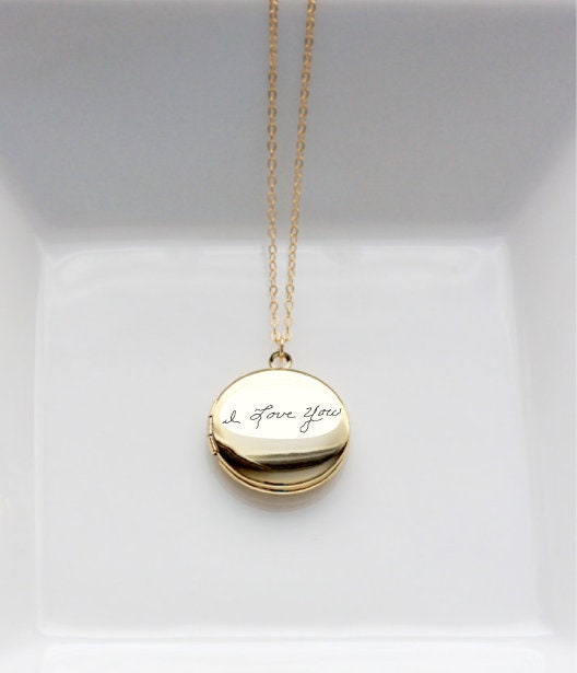locket necklace Actual handwriting , Custom handwritten keepsake jewelry gift, personalized engraved keepsake necklace, gold locket pendant.