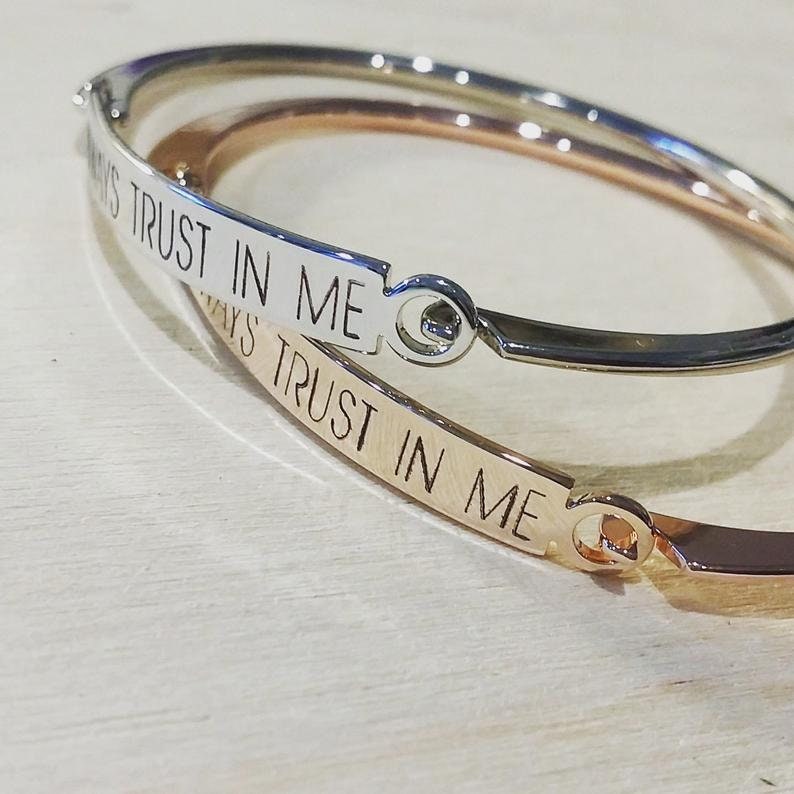 Custom bangle bracelet, Engraved bar Bracelet, Stamped silver cuff, motivational bangle, Birthstone jewelry, Personalized gift for her.