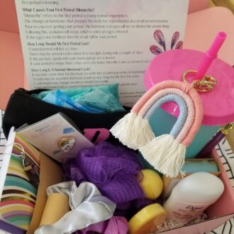 First period gift for teen, first flow tween girl care package, period gift box, period kit for teen, personalized period bag, pink gift set