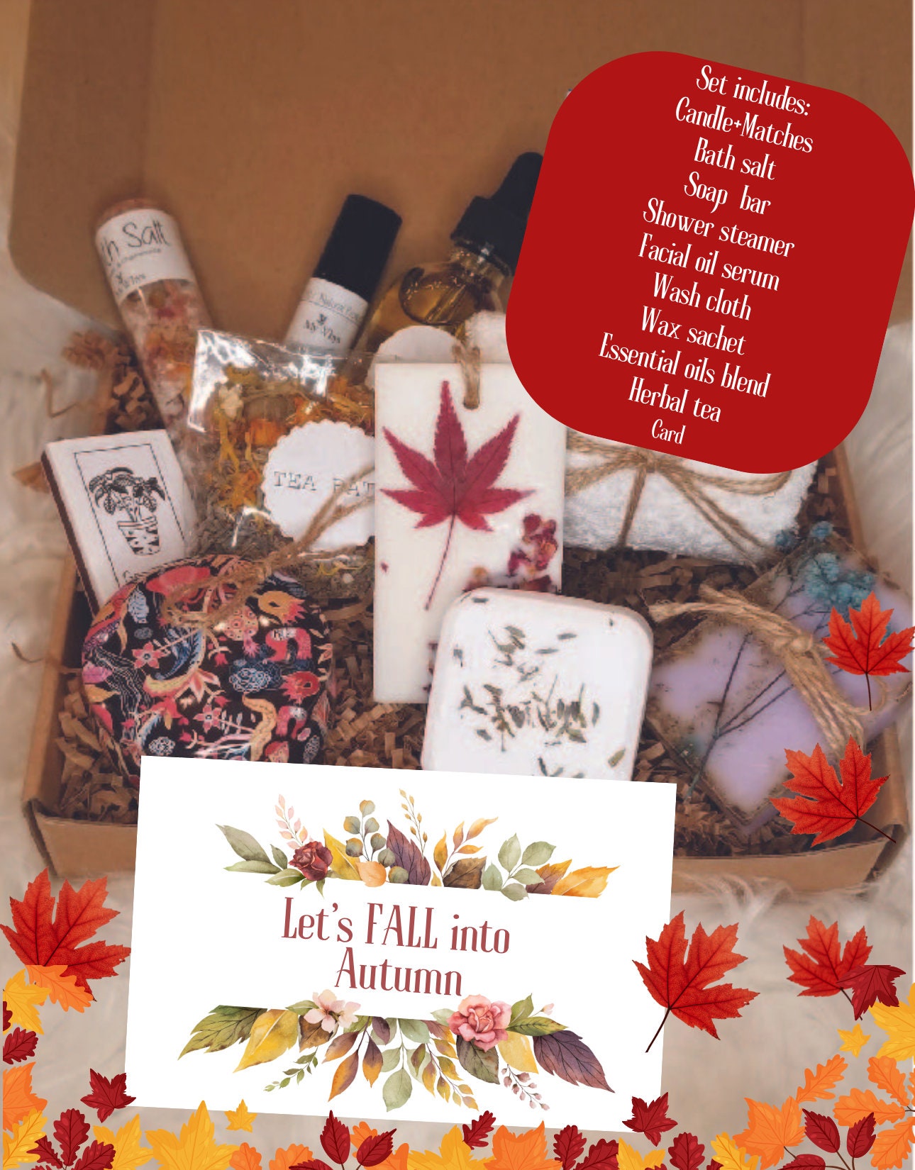 Fall vibe gift box for women, Autumn spa bundle, cozy care package, fall gift set, relaxing spa set, bath and beauty box, holiday gift set.