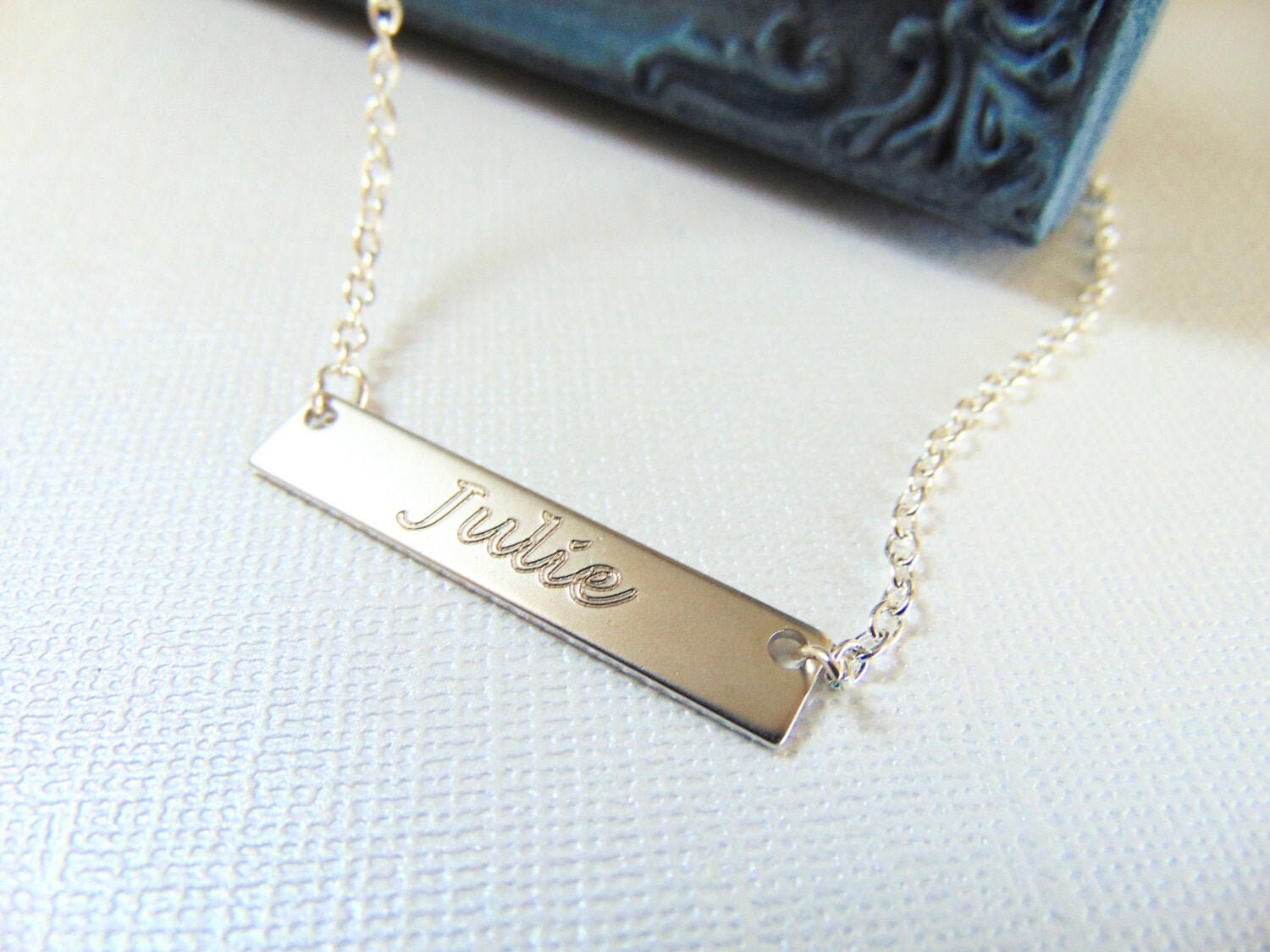 Bridesmaid Name bar necklace, Silver bar pendant, personalized custom Jewelry, custom engraved necklace with Birthstone, Gold Name pendant