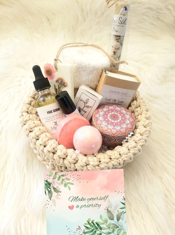 Make yourself a priority Spa gift box, Thinking of you care package, send a pampering gift basket, relaxation Christmas gift set for her.