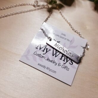 Actual Handwriting necklace, Personalized handwritten bar necklace & blue sapphire birthstone, Silver engraved Custom hand writing jewelry