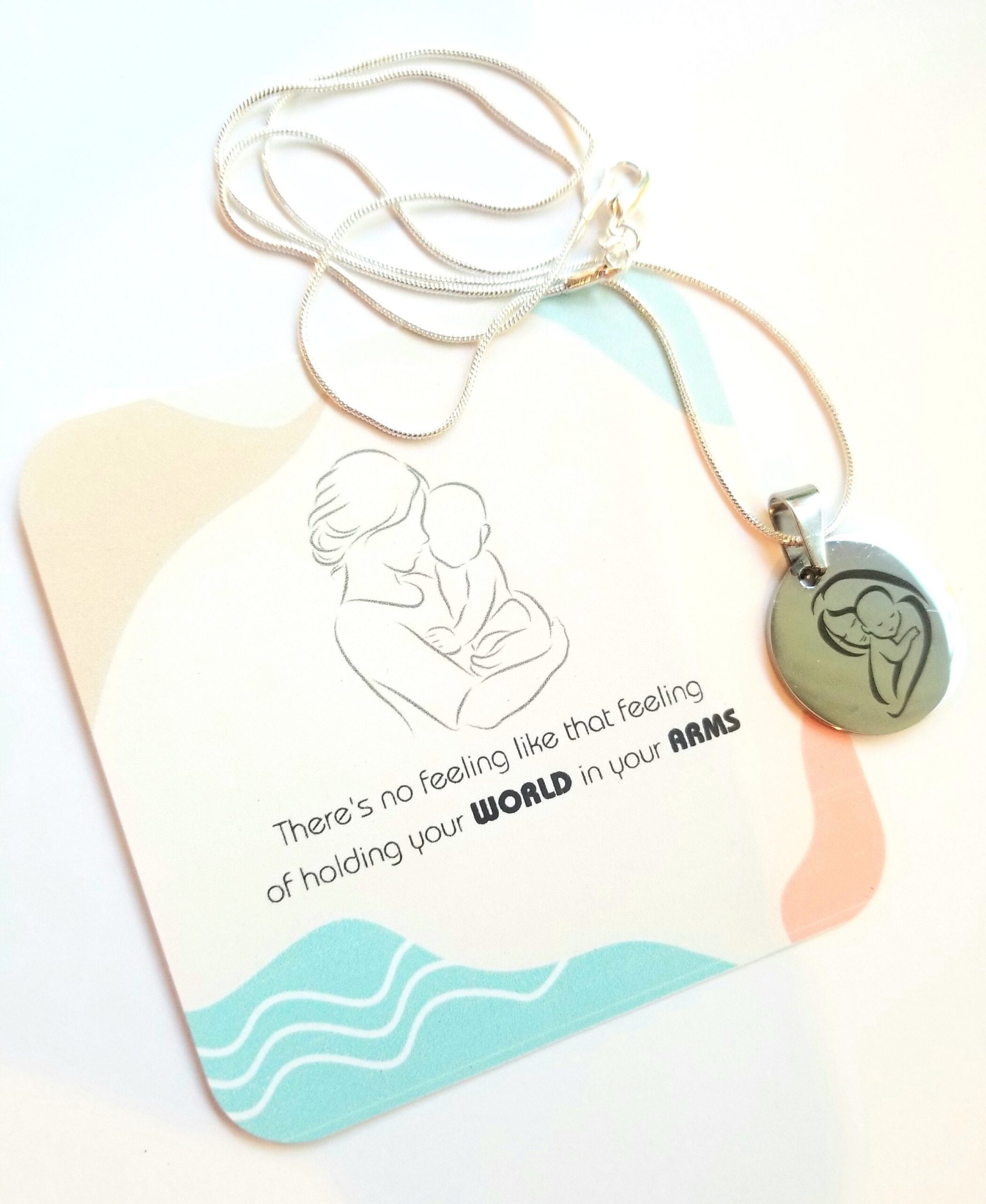 New MOM necklace, First mothers day gift, engraved silver pendant, mom and baby necklace, personalized pendant, keepsake necklace for mother
