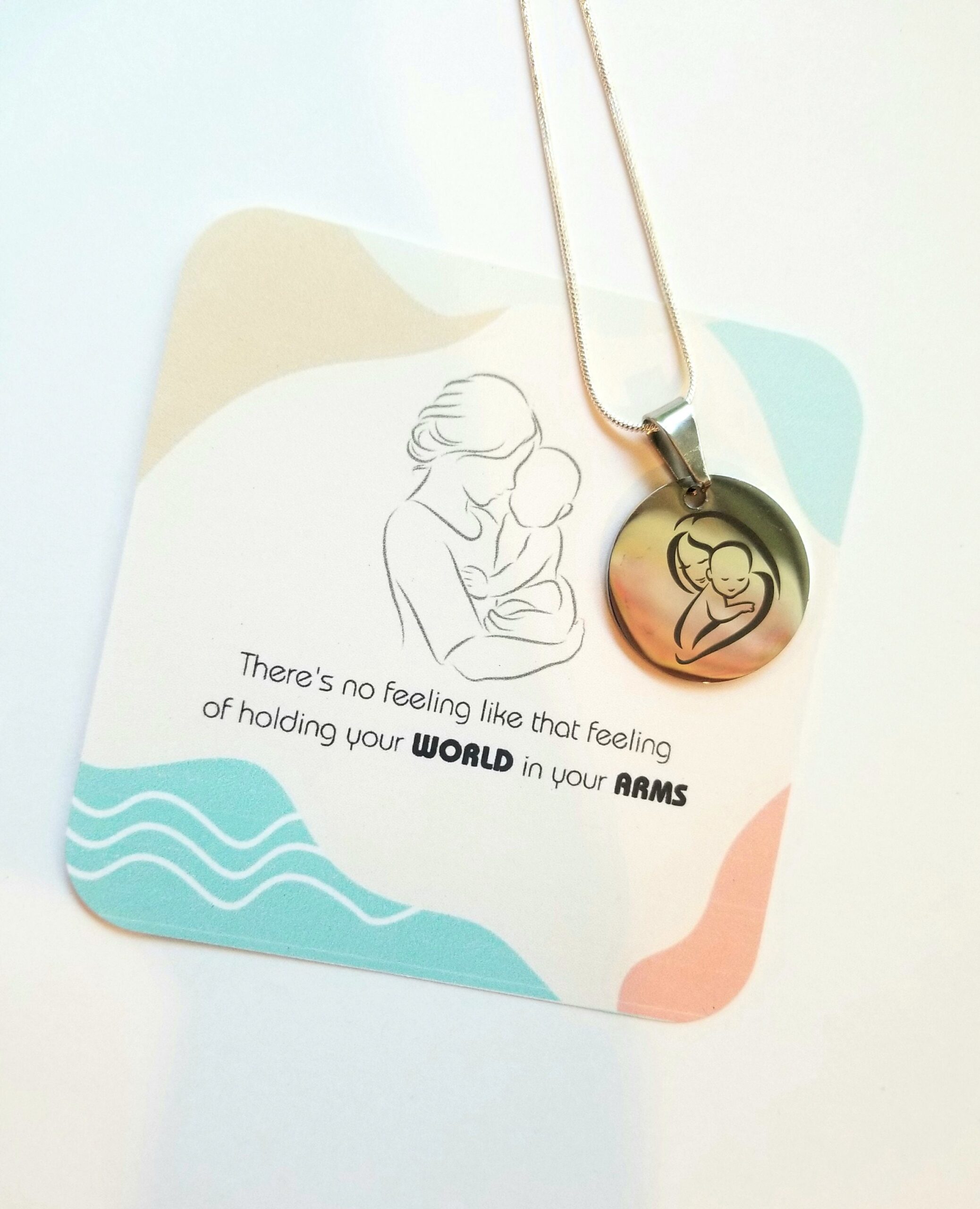New MOM necklace, First mothers day gift, engraved silver pendant, mom and baby necklace, personalized pendant, keepsake necklace for mother