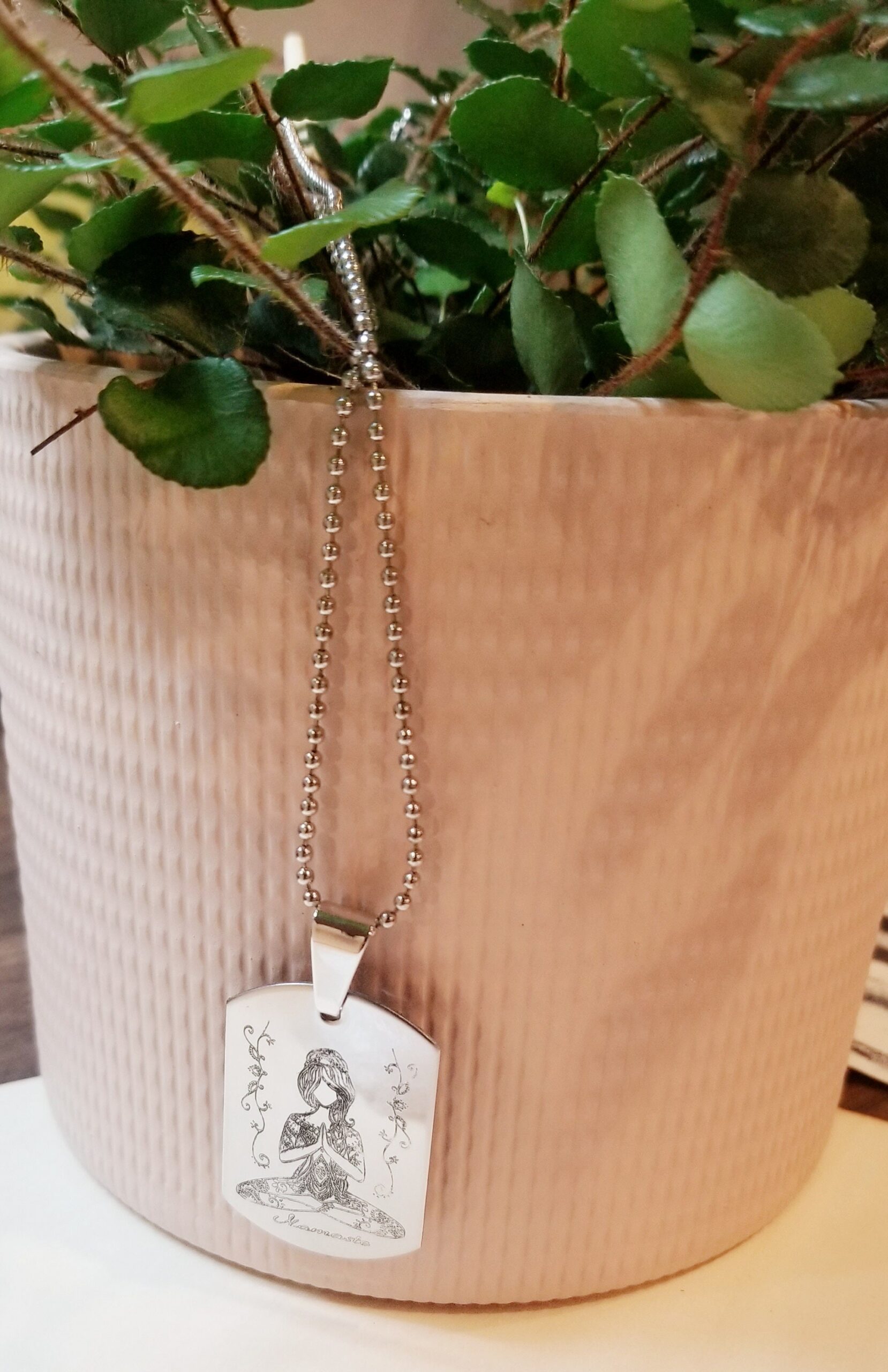 Engraved Namaste Yoga Necklace, Stainless Steel Mindfulness Pendant