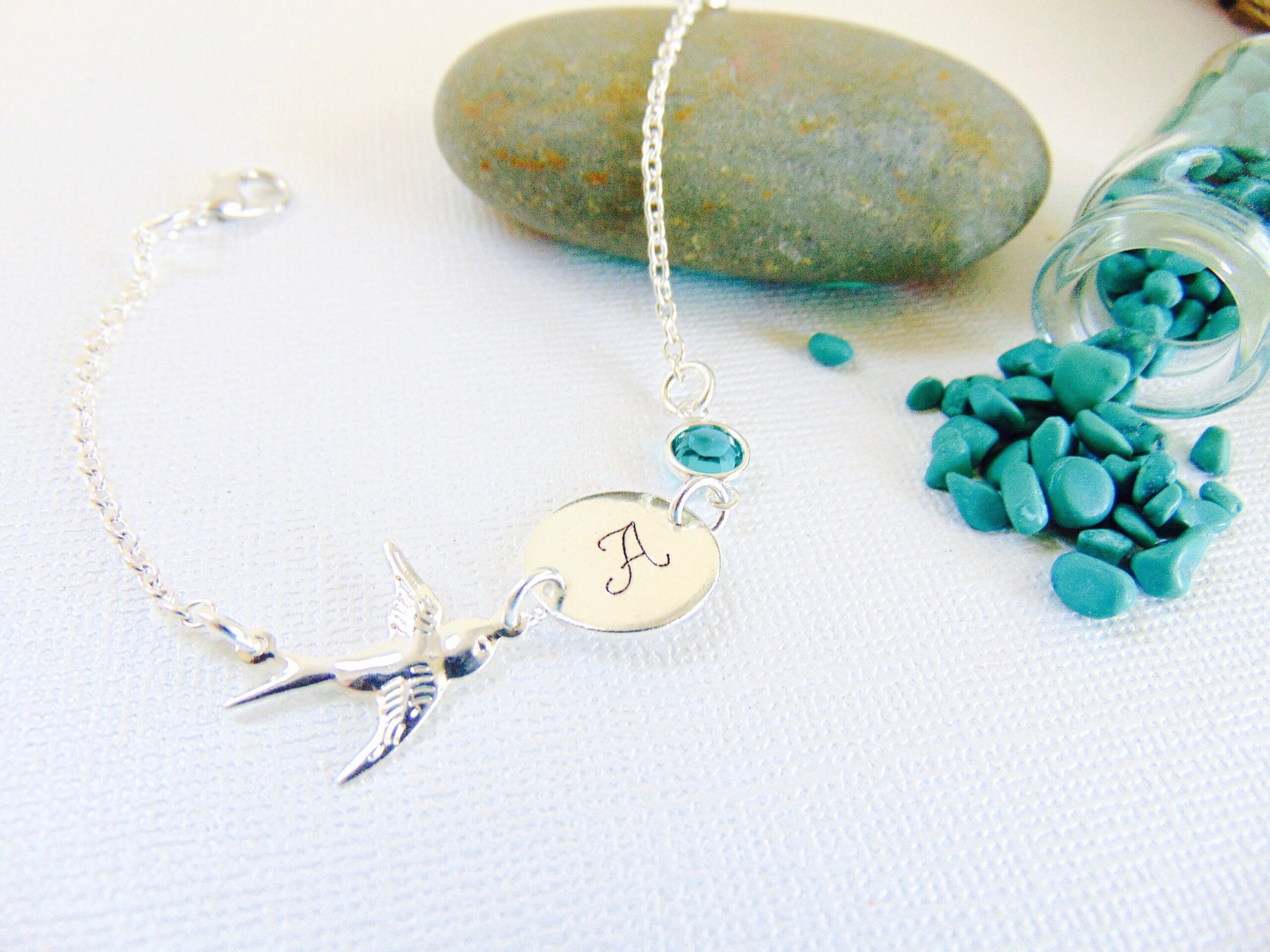 Personalized initial name bracelet with Turquoise birthstone, Custome monogram bracelet, Bridesmaid jewelry, birthday gift, flower girl gift