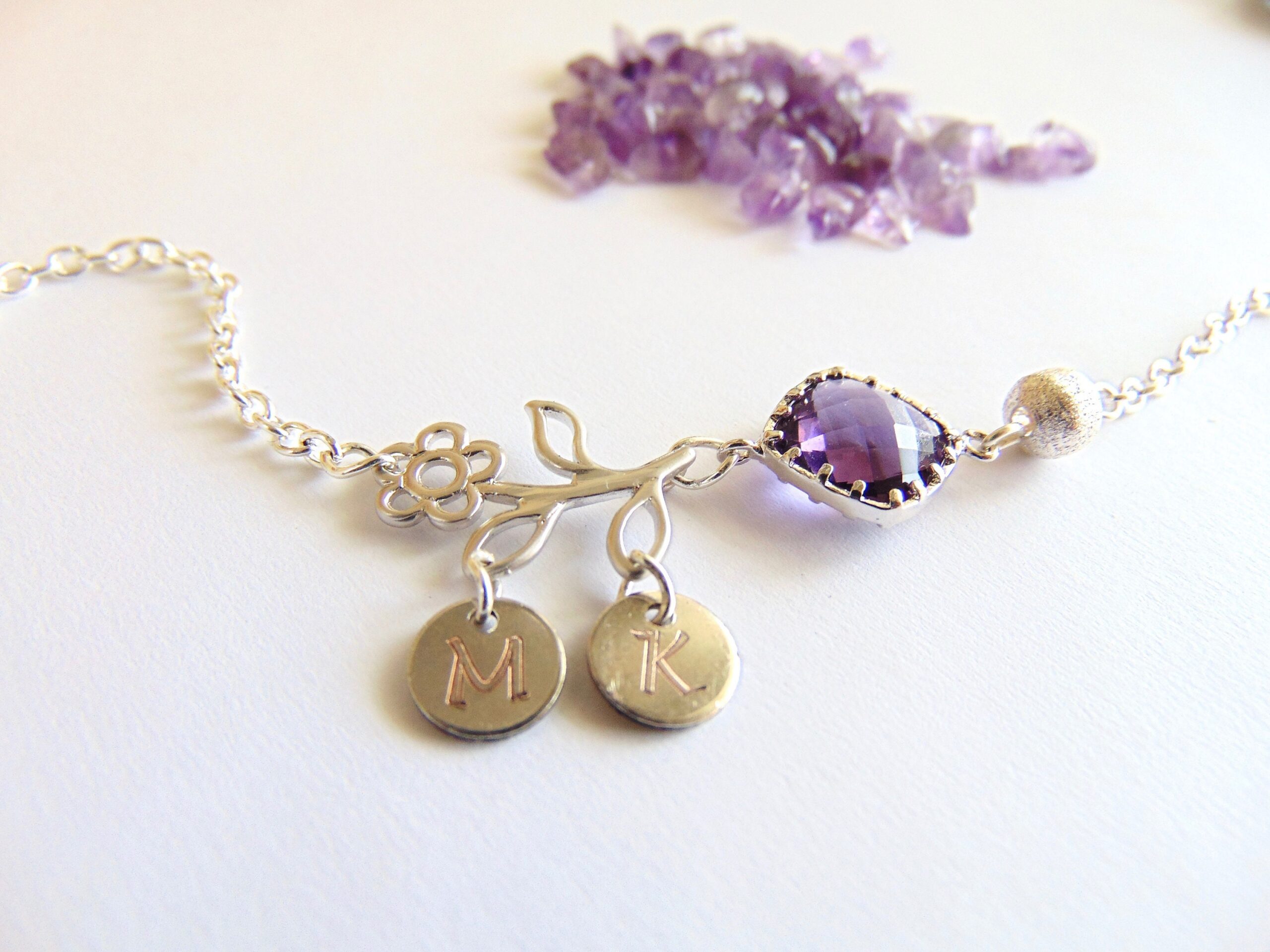 Personalized Bridesmaid bracelet w/ Initial and birthstone, Custom crystal bracelet, Flower girl gift bracelet and initial Charm
