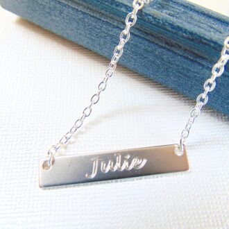 Rose Gold Bar Necklace, engraved Nameplate, custom message pendant, Horizontal bar, Bridesmaid Gift, Personalized jewelry and Gift