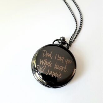 Father’s Day Gift for Dad, Actual Handwriting Laser Engraved Pocket Watch, Custom Gentleman’s Watch Chain, Personalized Men’s Gift