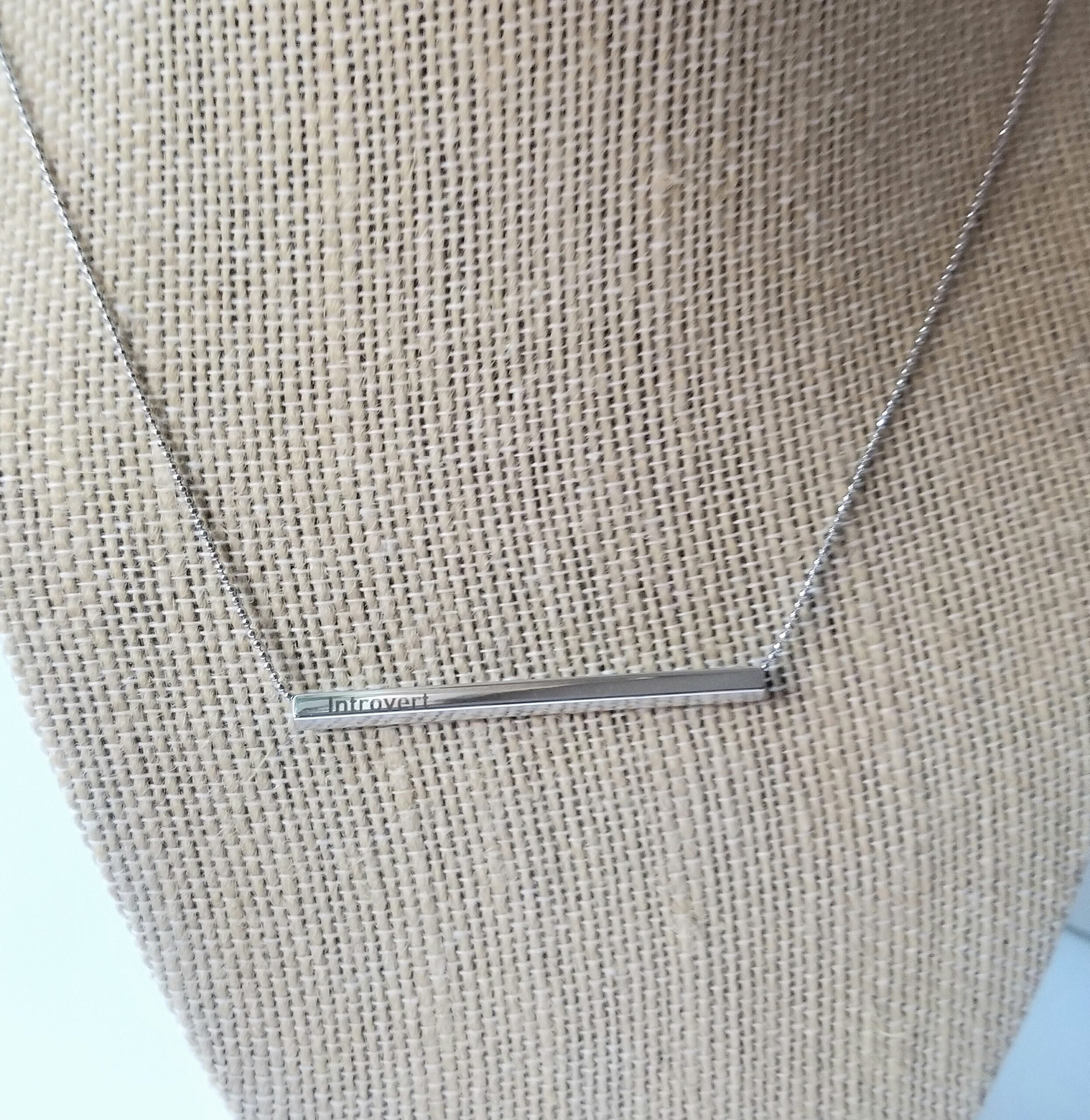 Personalized Bar Necklace, Custom Engraved Necklace, Introvert Gift, Funny Jewelry, Silver Tube Pendant, Sarcasm Gift, Gift for Her