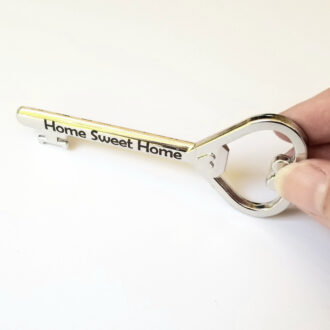 Engraved bottle opener, Custom Party favor, Personalized wedding gift, silver key bottle opener, engraved wedding keepsake party giveaway.