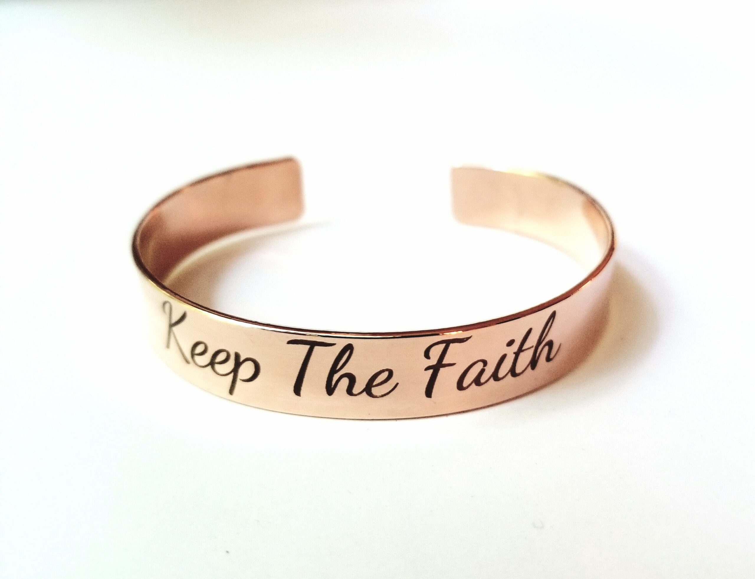 Keep the Faith – Your own text, custom wide cuff bracelet, personalized engraved rose gold bangle, Custom Name jewelry Gift in silver/gold