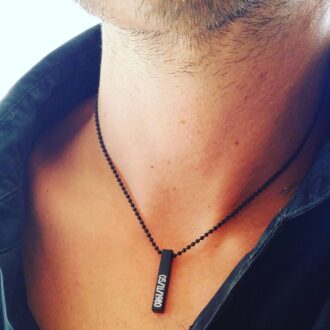 Vertical bar necklace, monogram pendant, unisex black necklace, engraved pendant, gift for him, Men’s necklace, personalized block pendant.