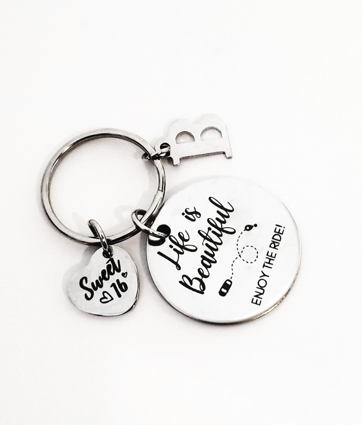 Enjoy the ride keychain, sweet sixteen gift for a new driver, Customized initial charm, first time driver gift