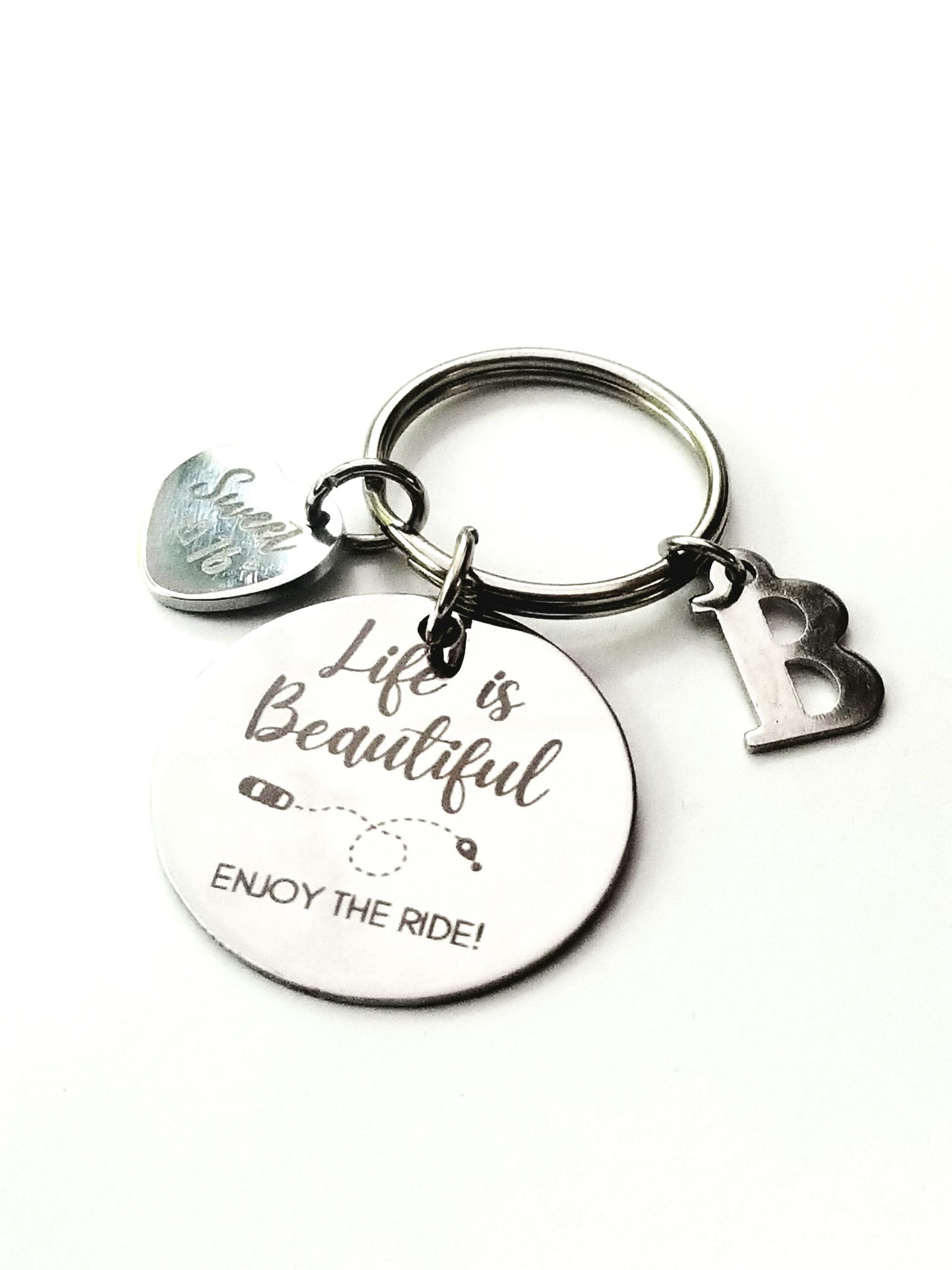 Enjoy the ride keychain, sweet sixteen gift for a new driver, Customized initial charm, first time driver gift
