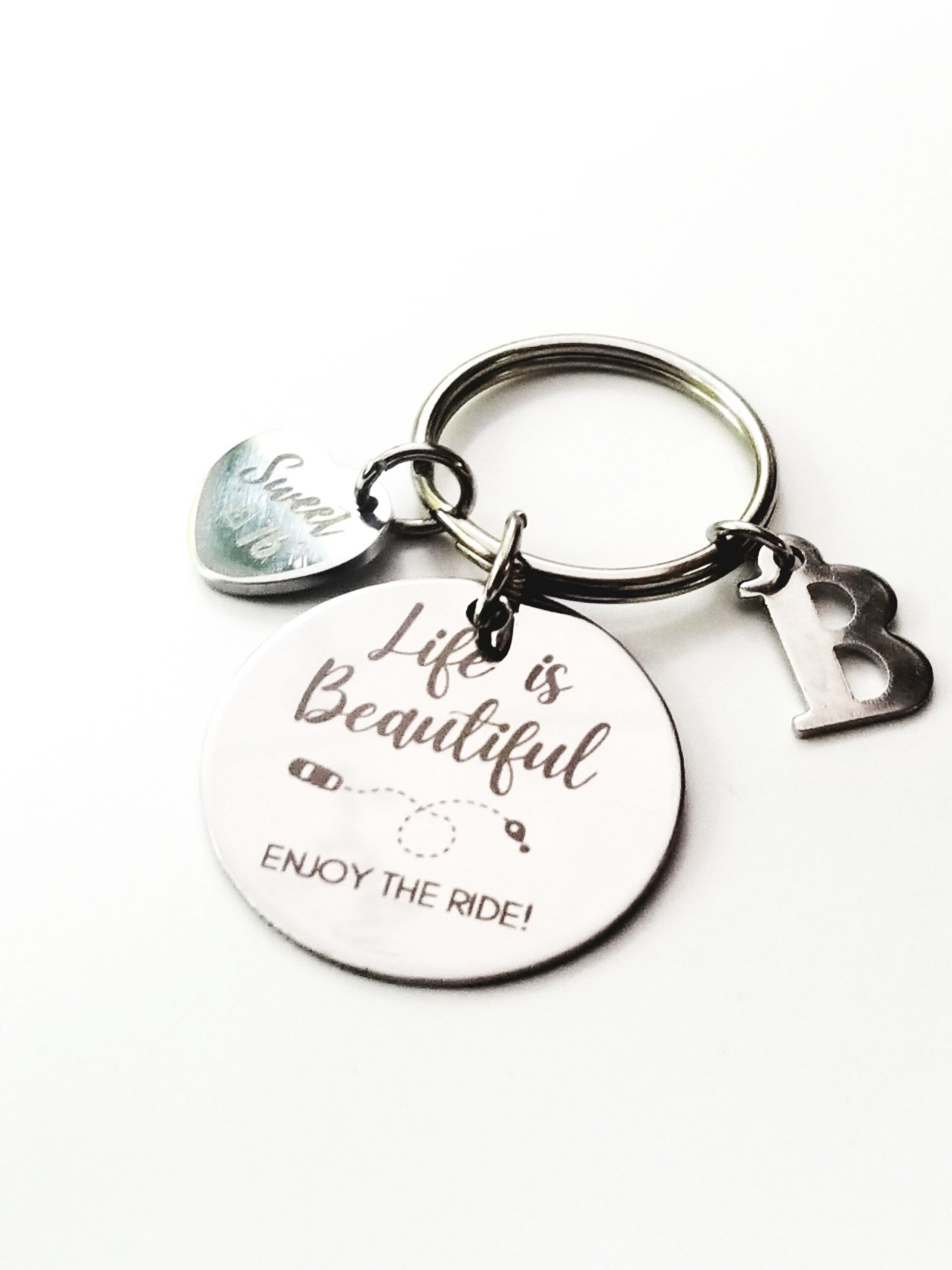 Enjoy the ride keychain, sweet sixteen gift for a new driver, Customized initial charm, first time driver gift