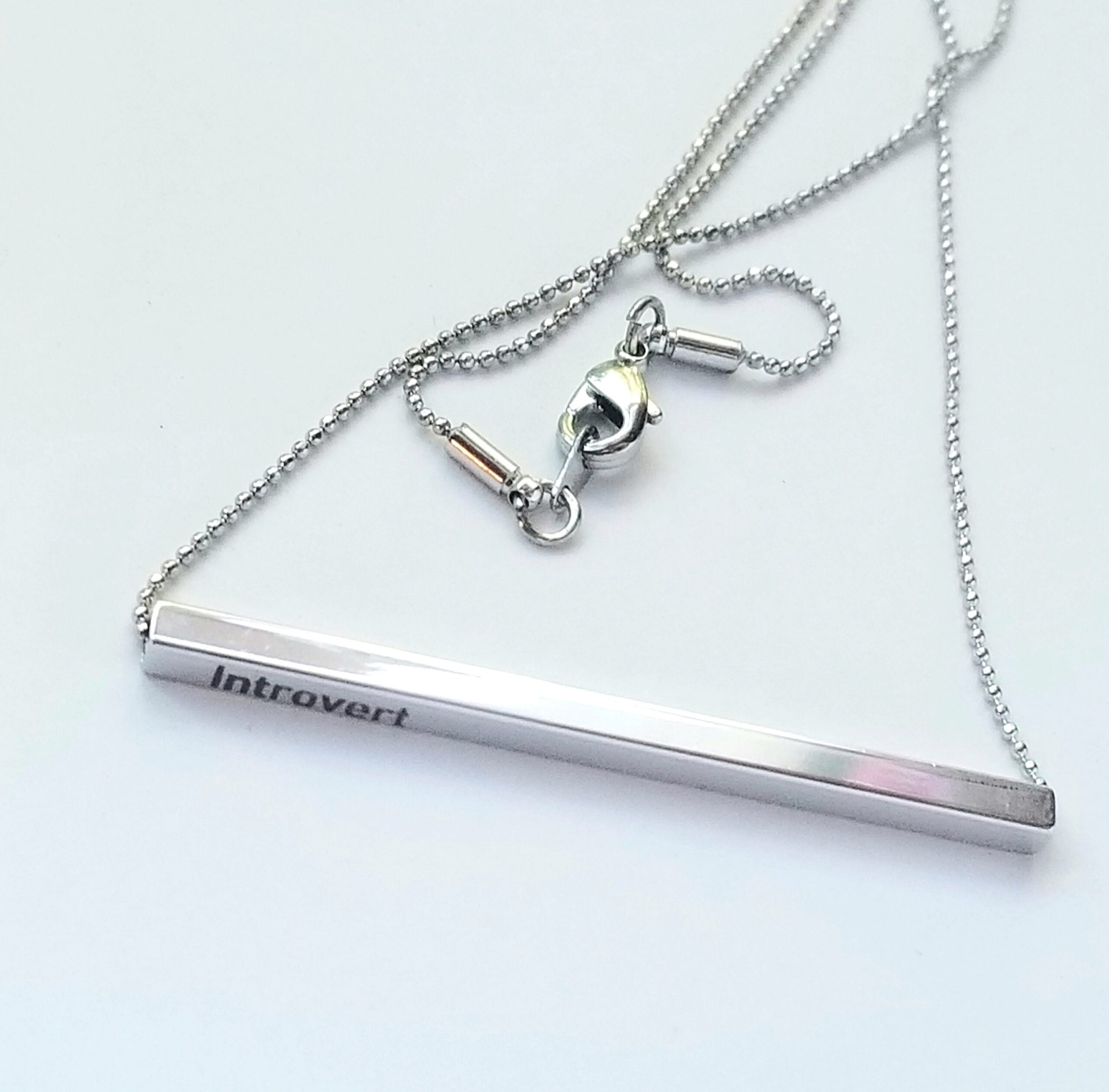 Personalized Bar Necklace, Custom Engraved Necklace, Introvert Gift, Funny Jewelry, Silver Tube Pendant, Sarcasm Gift, Gift for Her