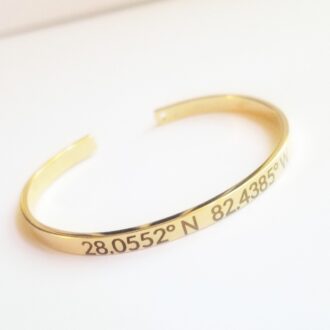 Custom Geographic Coordinates Bracelet – Latitude & Longitude, Engraved GPS cuff in silver, Rose Gold, Gold adjustable bangle