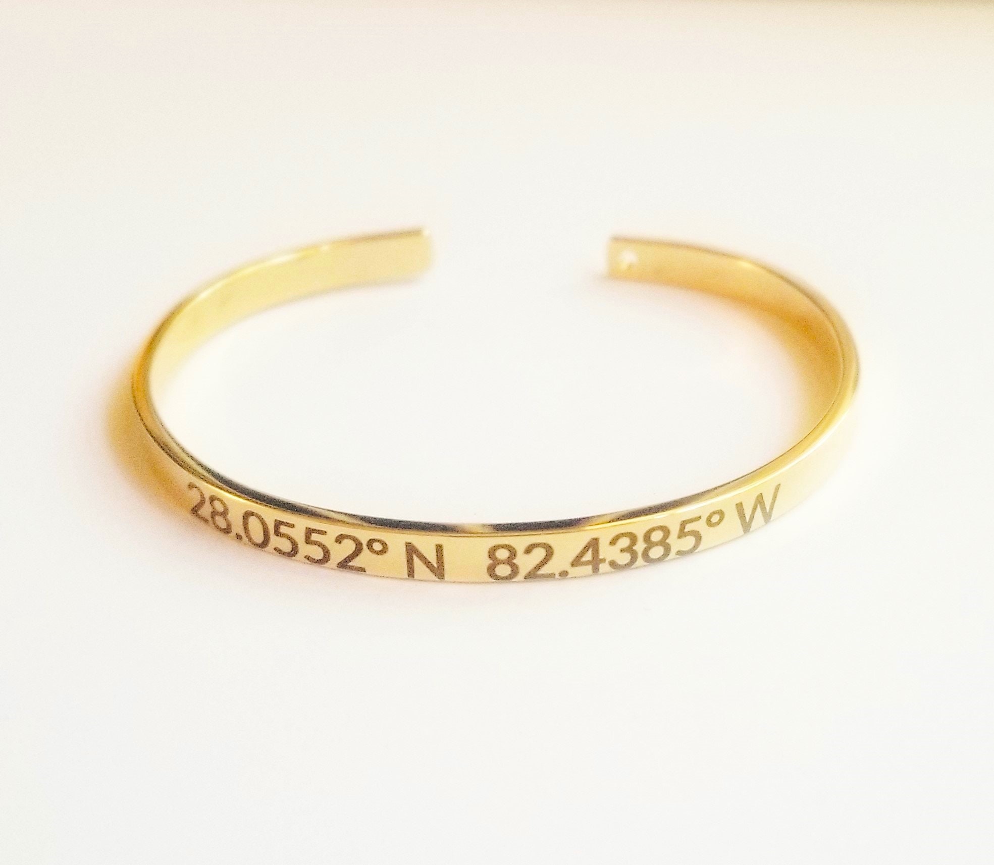 Coordinate Cuff Bracelet, customized location bracelet, GPS cuff, Engraved Latitude Longitude Bracelet, 16K gold or silver open bangle