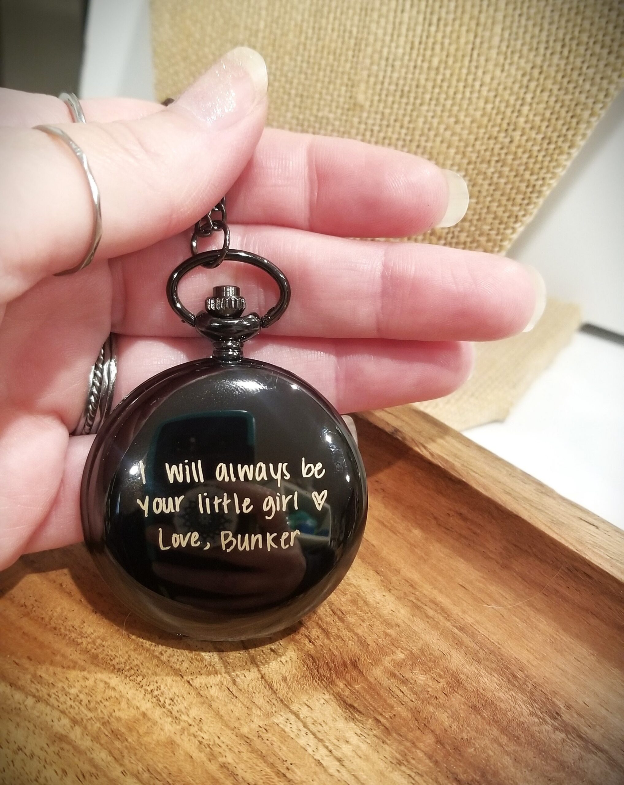 Father’s Day Gift for Dad, Personalized Handwriting Pocket Watch, Custom Engraved Steampunk Watch Chain, Unique Men’s Gift