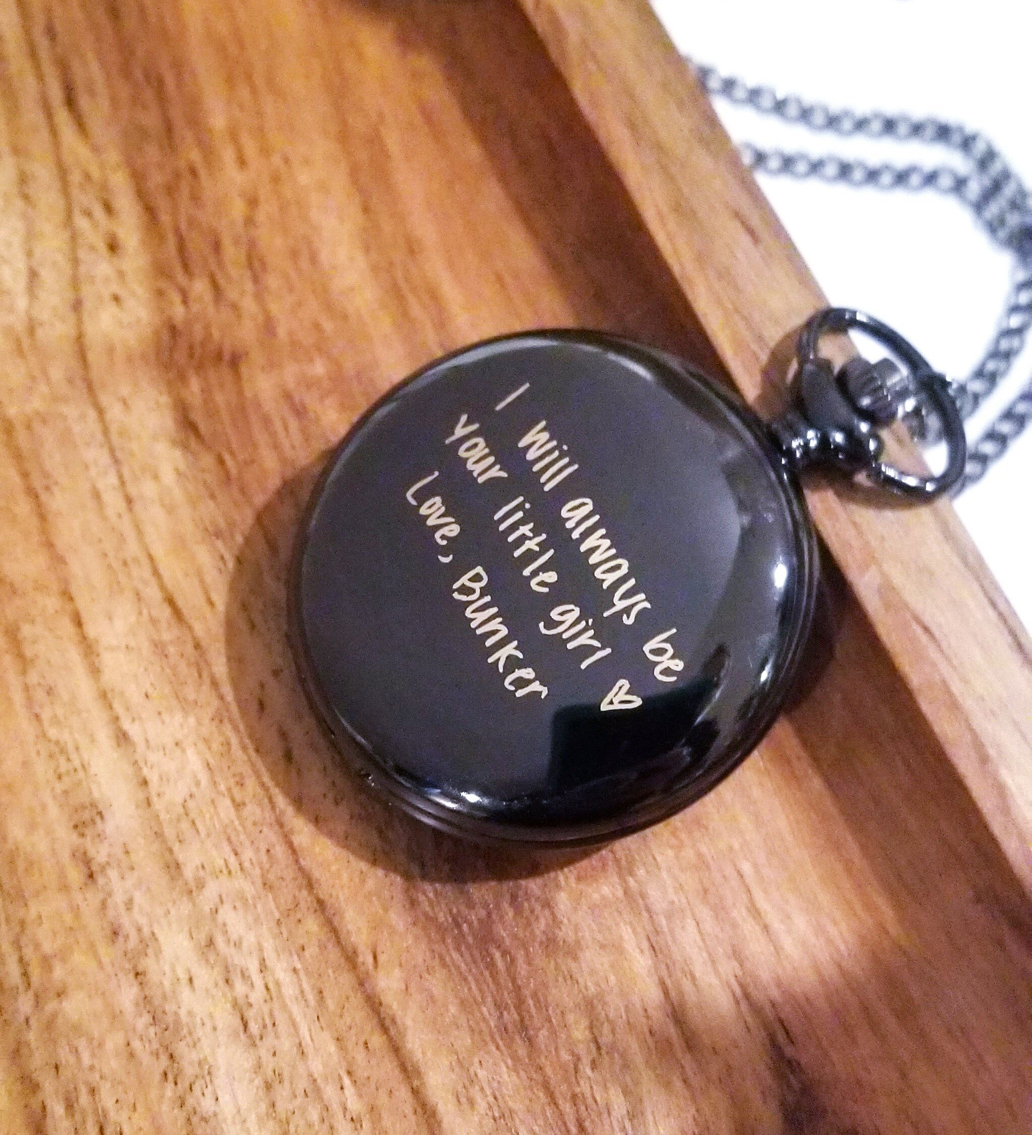 Father’s Day Gift, Actual Handwriting Pocket Watch, Custom Engraved Steampunk Watch Chain, Personalized Men’s Gift for Dad