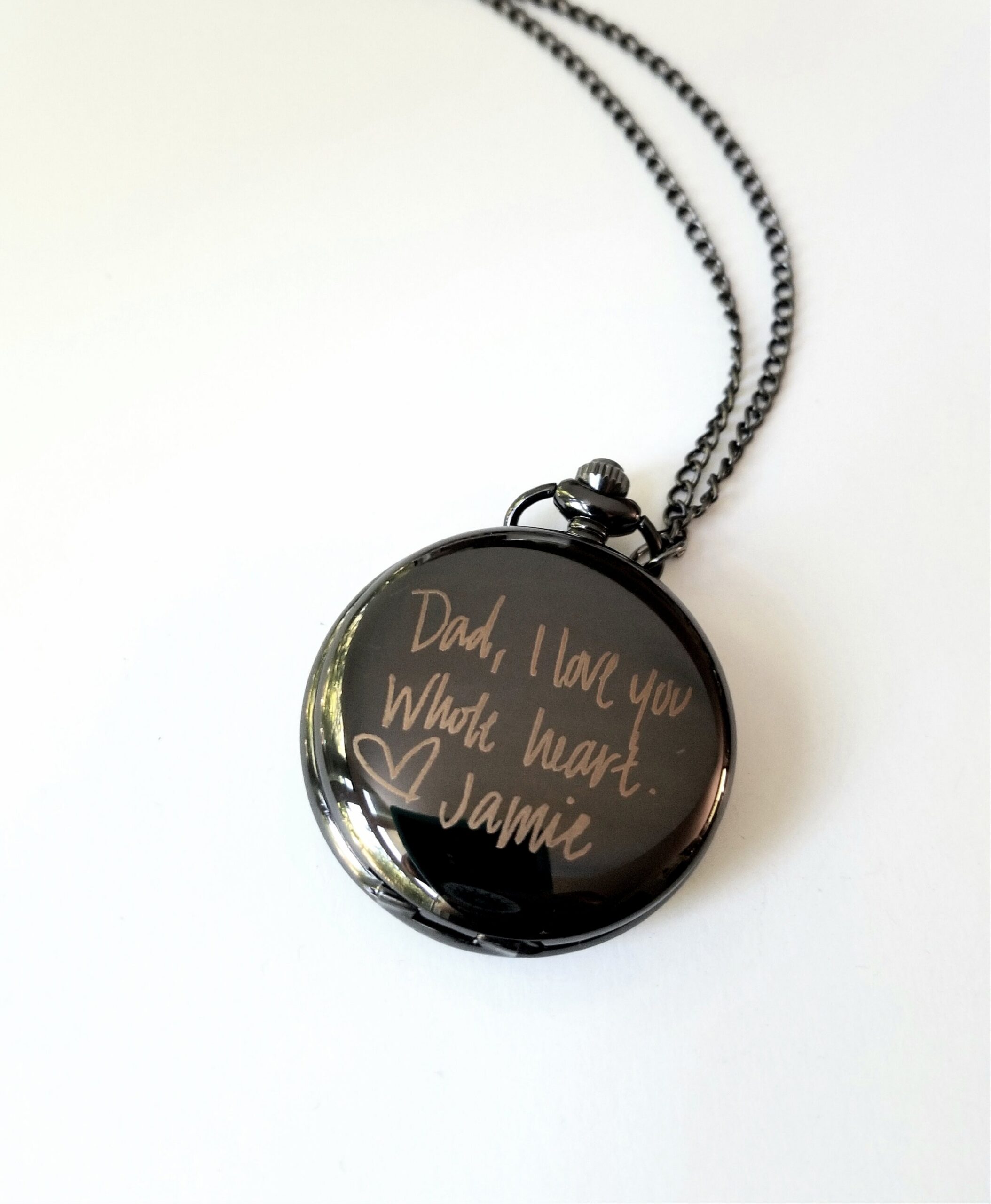 Father’s Day Gift for Dad, Personalized Handwriting Pocket Watch, Custom Engraved Steampunk Watch Chain, Unique Men’s Gift