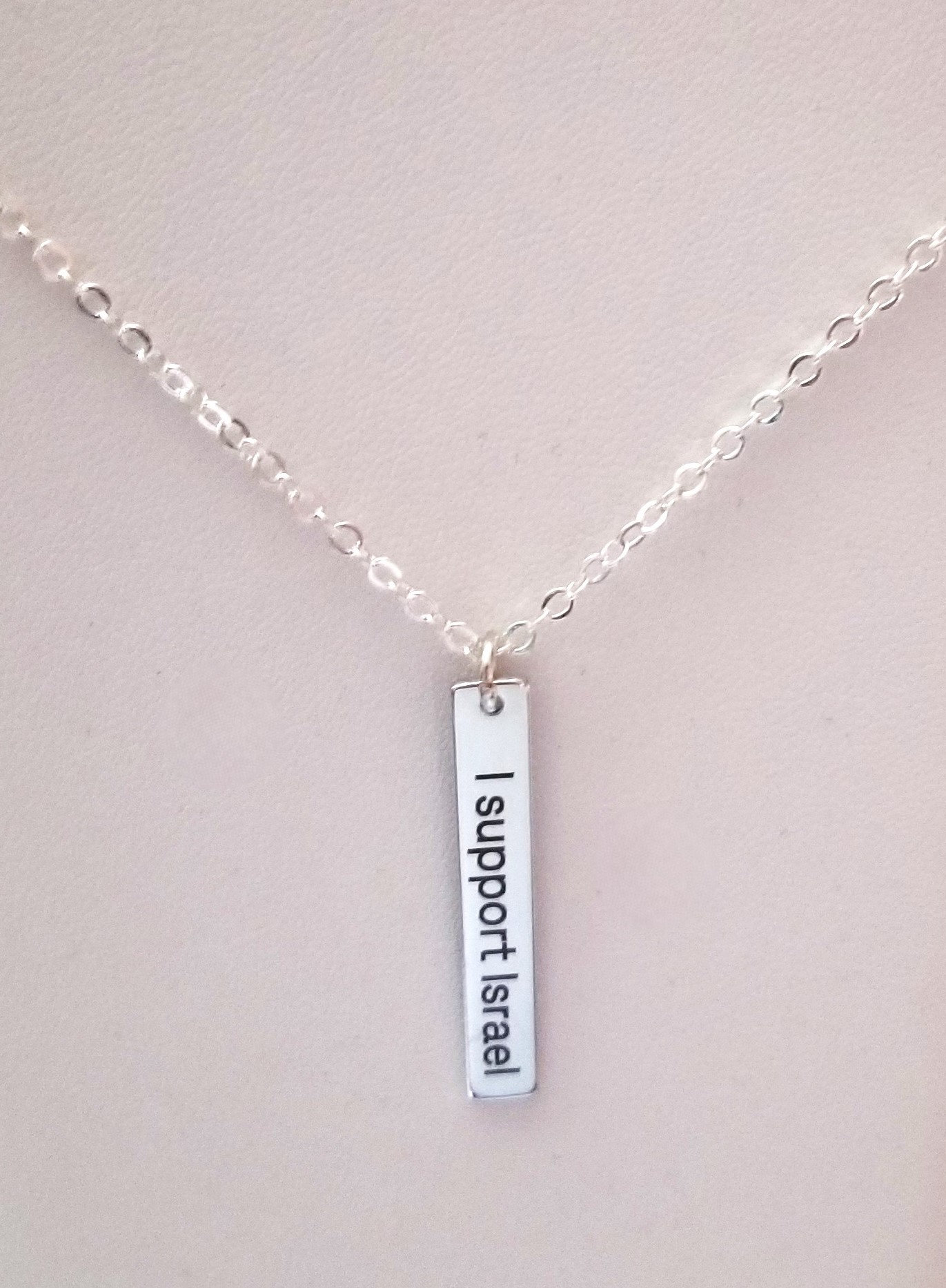 I support Israel Necklace, Am Israel Chai Jewelry, Custom Hebrew, Stand with Israel, vertical pendant, proud Jewish, Silver/gold pendant