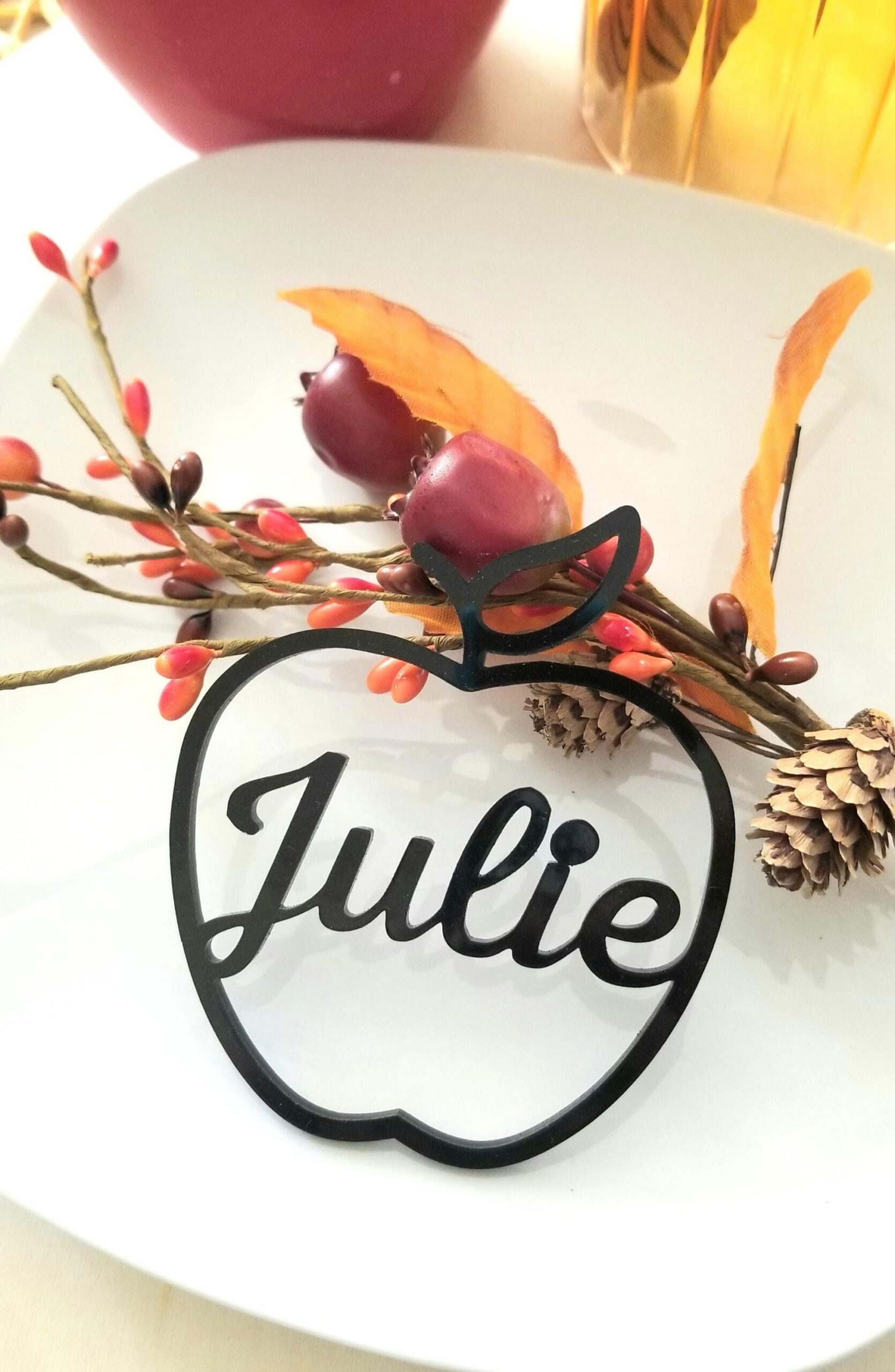 Rosh Hashanah table decoration, Jewish new year holiday place card, Apple place cards, Personalized dinner place setting decor, Gift tag