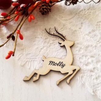 Personalized deer Name Card, Wood Place Card, Work Holiday Party, Christmas Table setting, Hosting decoration, Holiday Favors
