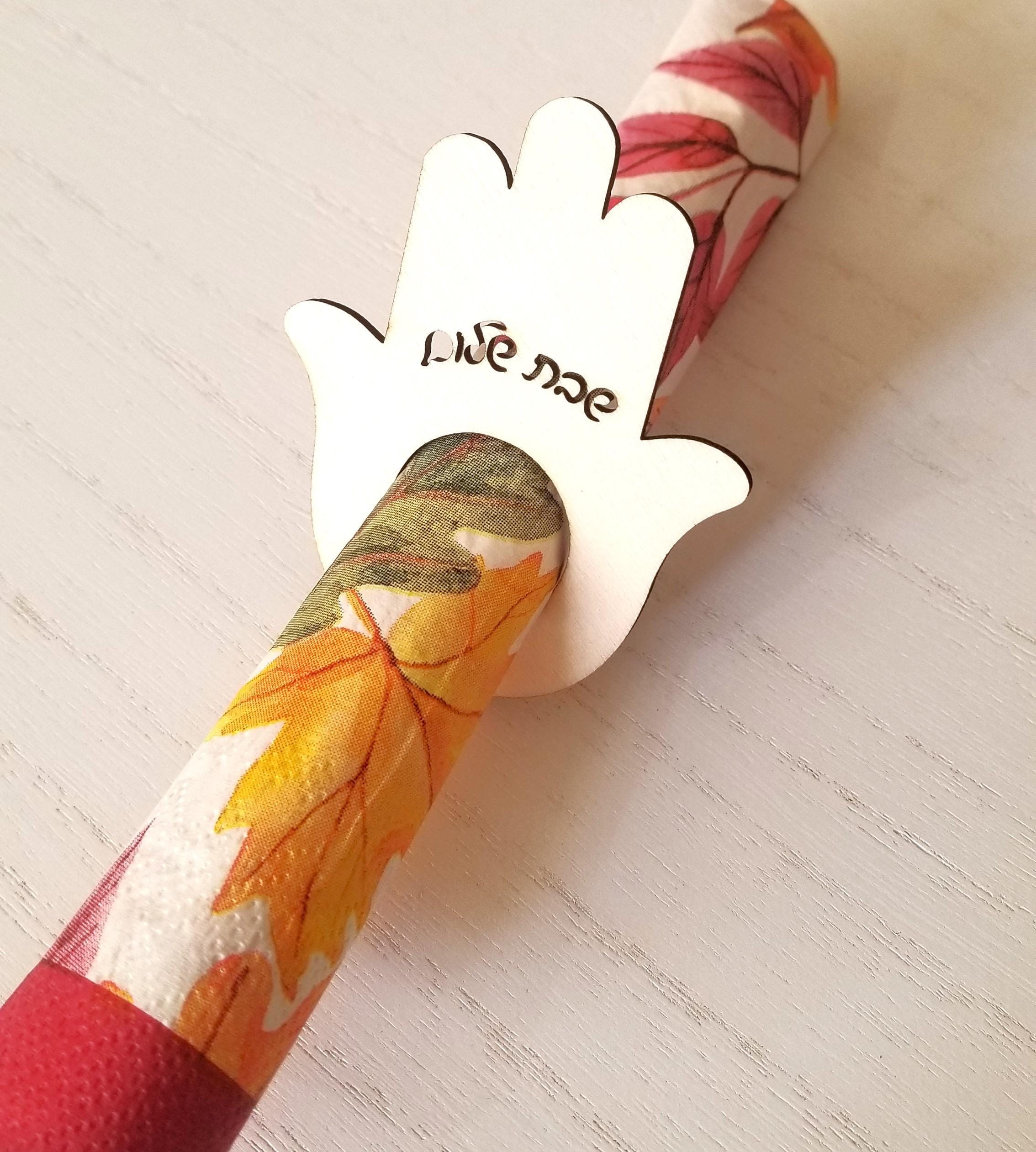 Shabbat Shalom napkin rings, personalized table decoration, Jewish Shabbat table decor, Hamsa dinner setting, hand of Fatima napkin holders