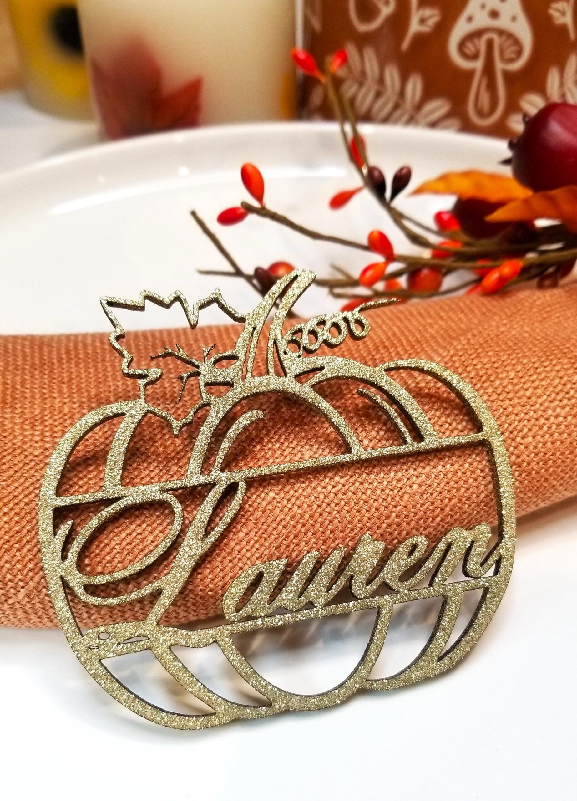 Thanksgiving Decor Name Tag, personalized Pumpkin place Card, Hosting Holiday Friendsgiving Dinner Party card, Fall wood decor Favors
