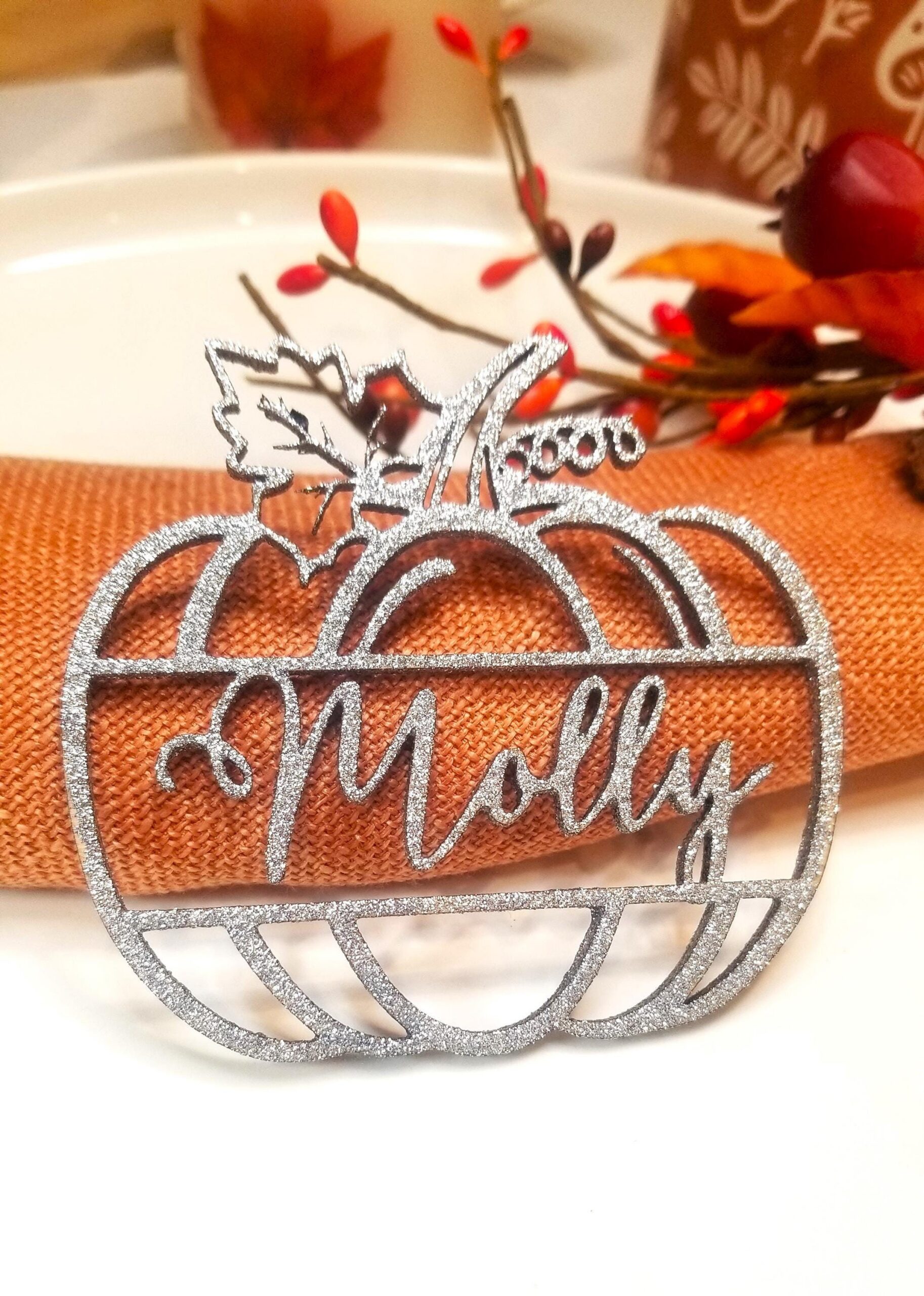 Personalized Pumpkin Name Card, Wood Place Card, Office Holiday Party, Thanksgiving Table setting, Hosting decor Favors Friendsgiving dinner
