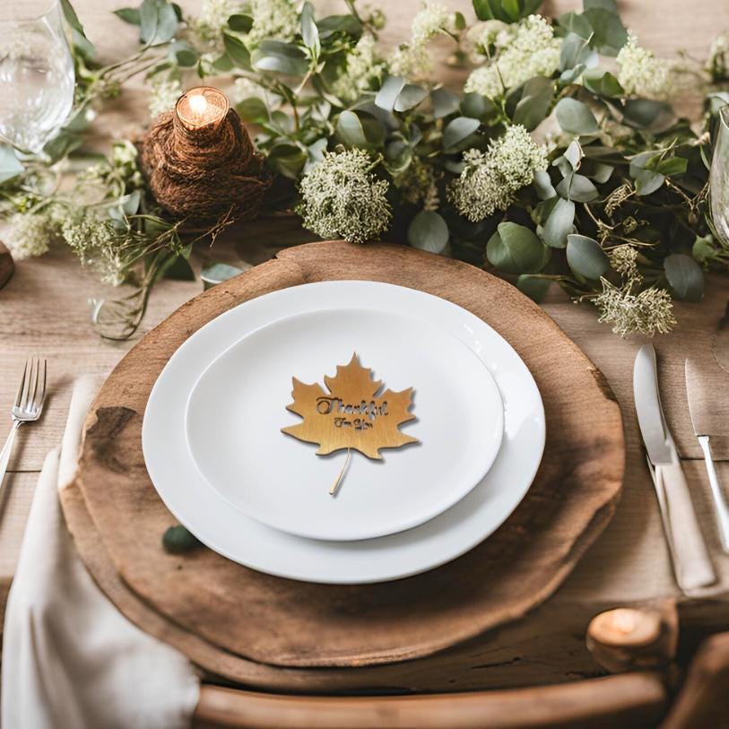 Thankful for you place card, Thanksgiving Decor Name Tags, Custom Fall Place Tag, Personalized wood Leaf tag, Friendsgiving Dinner table tag